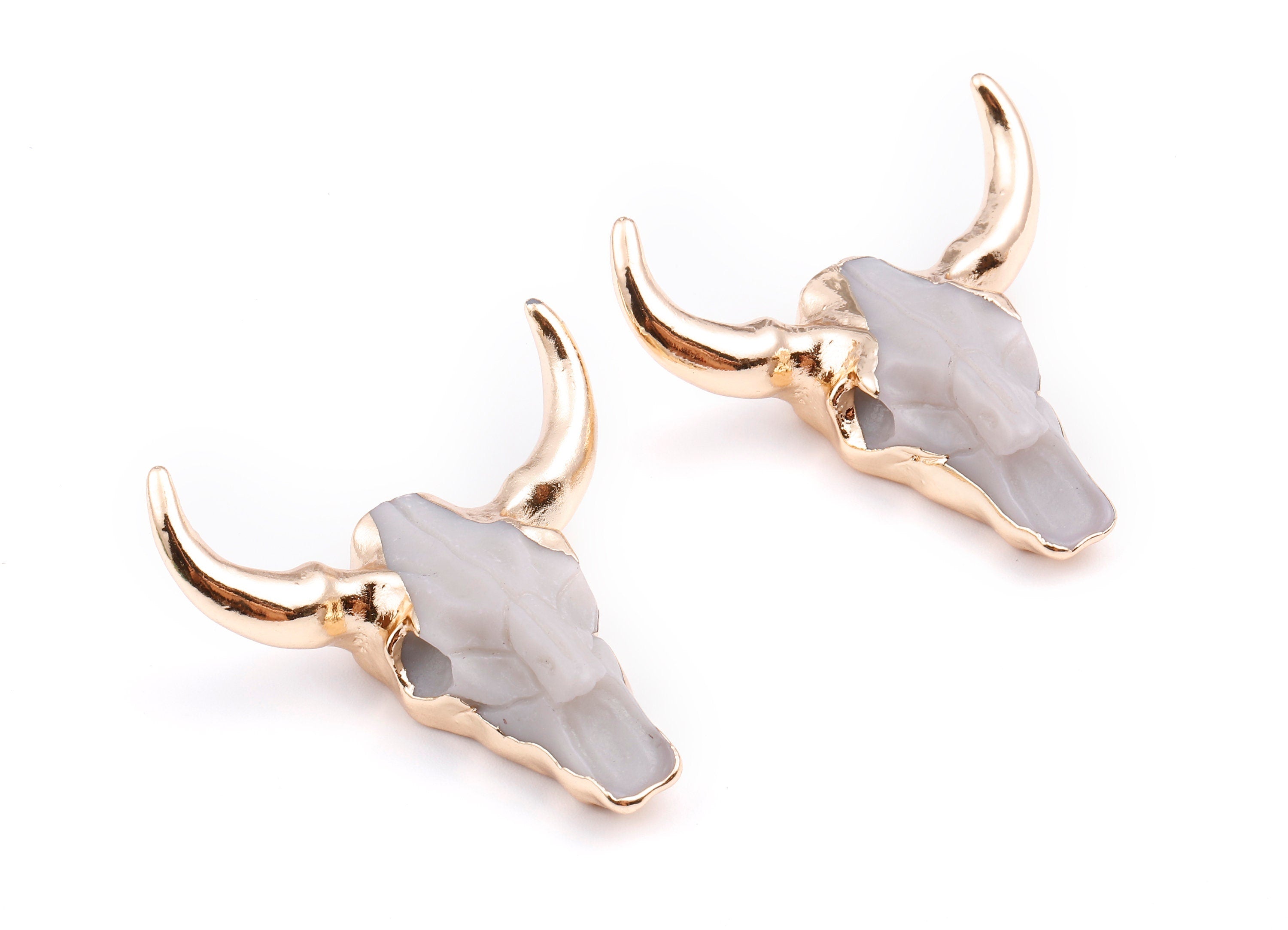 Resin Bull Charms - Buffalo Cattle Skull Pendant - Resin Horn Cattle - Bull Head Druzy - 47x44.57x13.15mm - RC1019D - DOMEDBAZAAR