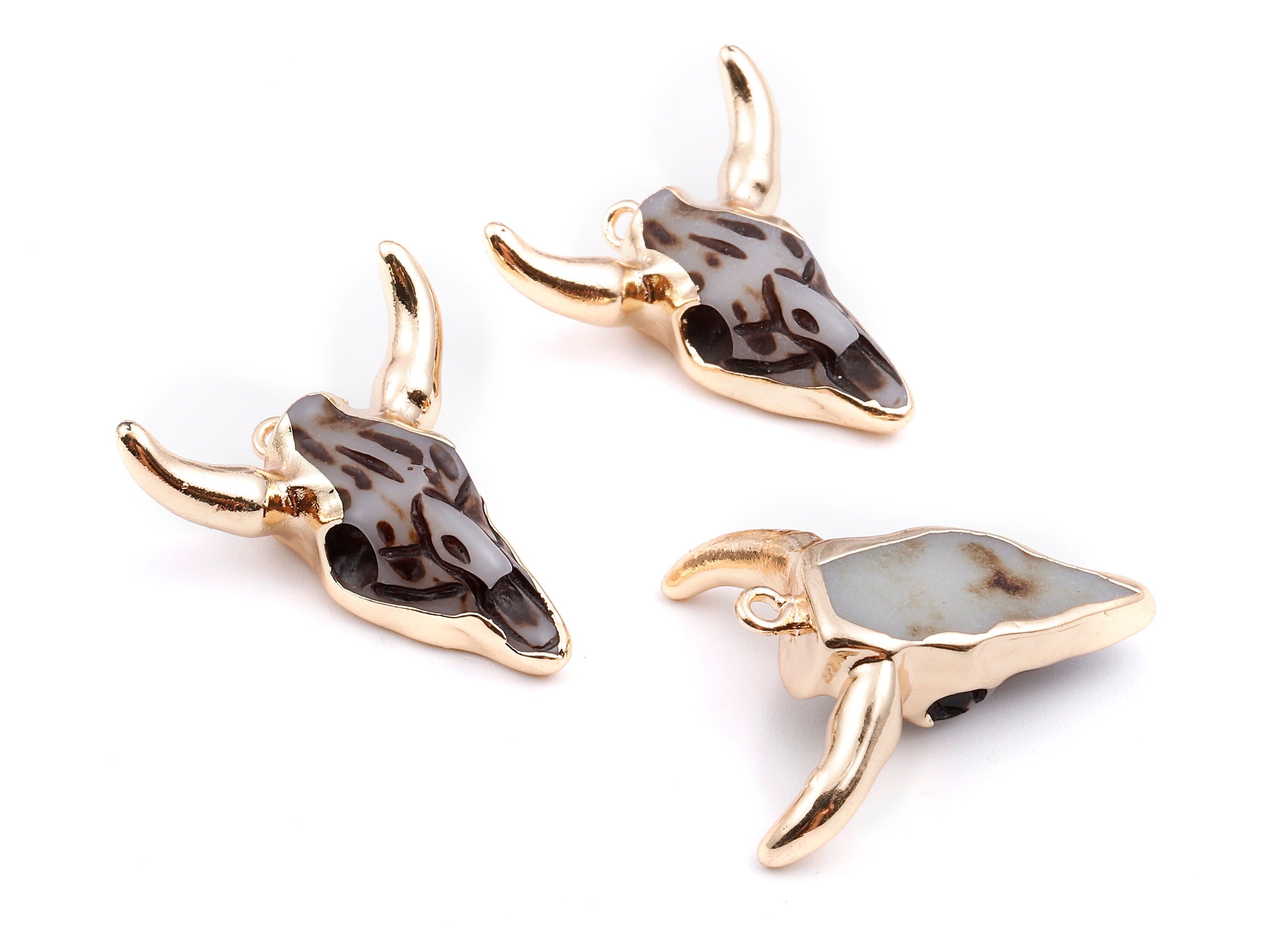 Resin Bull Charms - Buffalo Cattle Skull Pendant - Resin Horn Cattle - Bull Head Druzy - 29x26.6x8.57mm - RC1020B - DOMEDBAZAAR