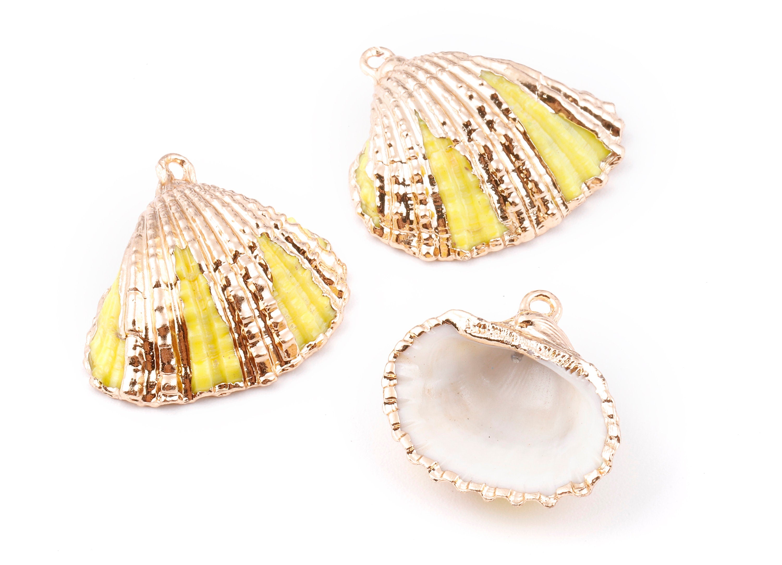 Mussel Shell Charms - Seashell Earrings and Pendant - Gold Tone Plated Earrings - 1 Hole - 28.36x25.92x1.56mm - SF1127C - DOMEDBAZAAR