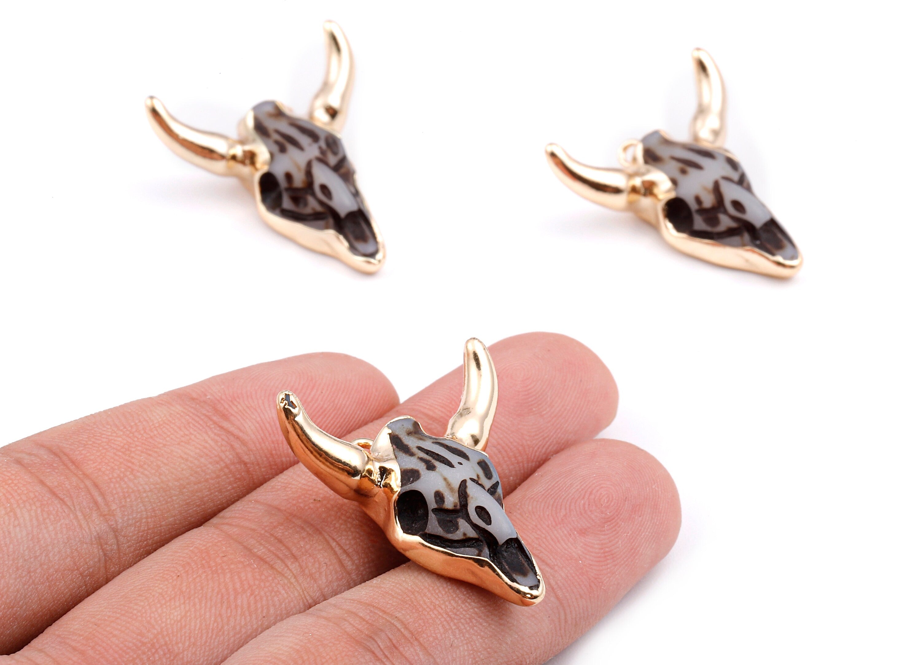 Resin Bull Charms - Buffalo Cattle Skull Pendant - Resin Horn Cattle - Bull Head Druzy - 29x26.6x8.57mm - RC1020B - DOMEDBAZAAR