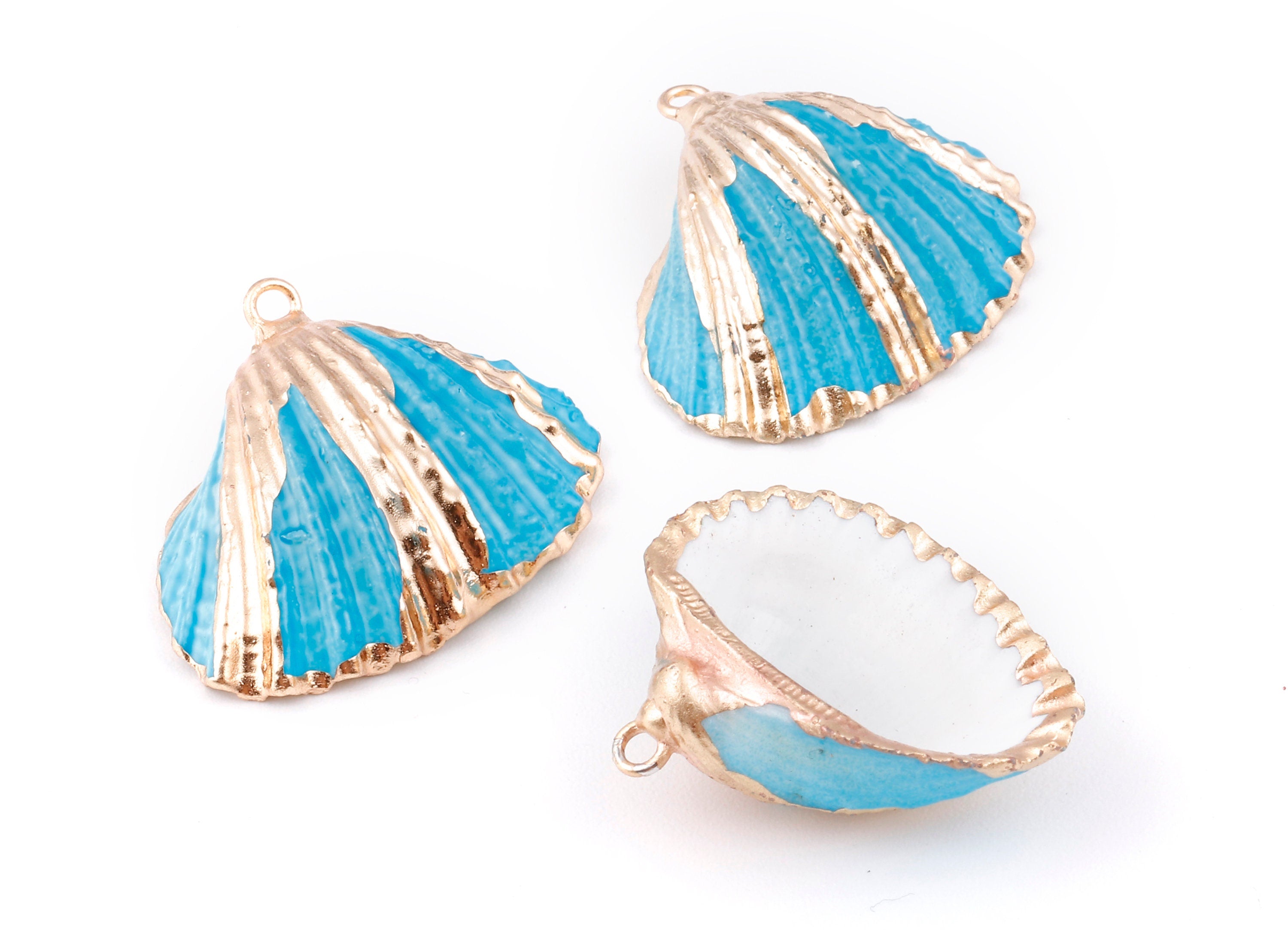 Mussel Shell Charms - Seashell Earrings and Pendant - Gold Tone Plated Earrings - 1 Hole - 28.36x25.92x1.56mm - SF1127G - DOMEDBAZAAR