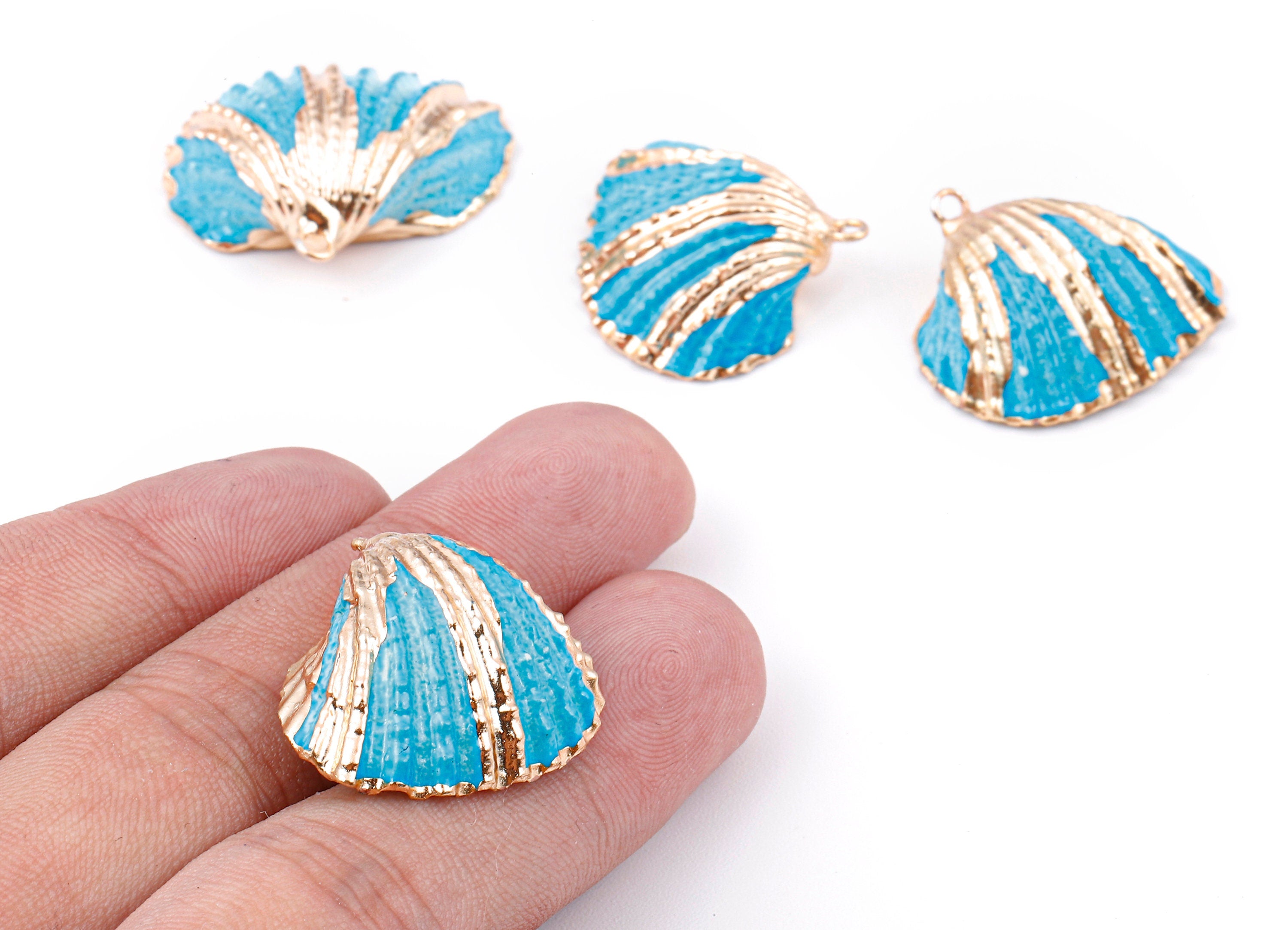 Mussel Shell Charms - Seashell Earrings and Pendant - Gold Tone Plated Earrings - 1 Hole - 28.36x25.92x1.56mm - SF1127G - DOMEDBAZAAR