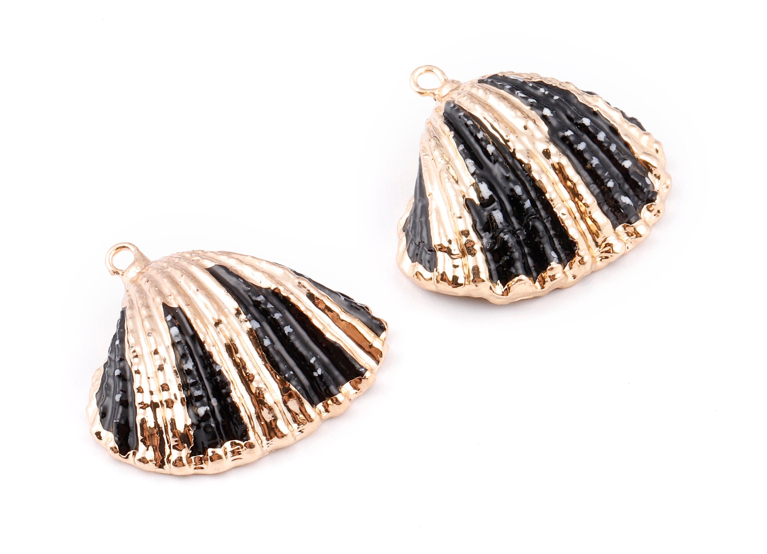 Mussel Shell Charms - Seashell Earrings and Pendant - Gold Tone Plated Earrings - 1 Hole - 28.36x25.92x1.56mm - SF1127H - DOMEDBAZAAR