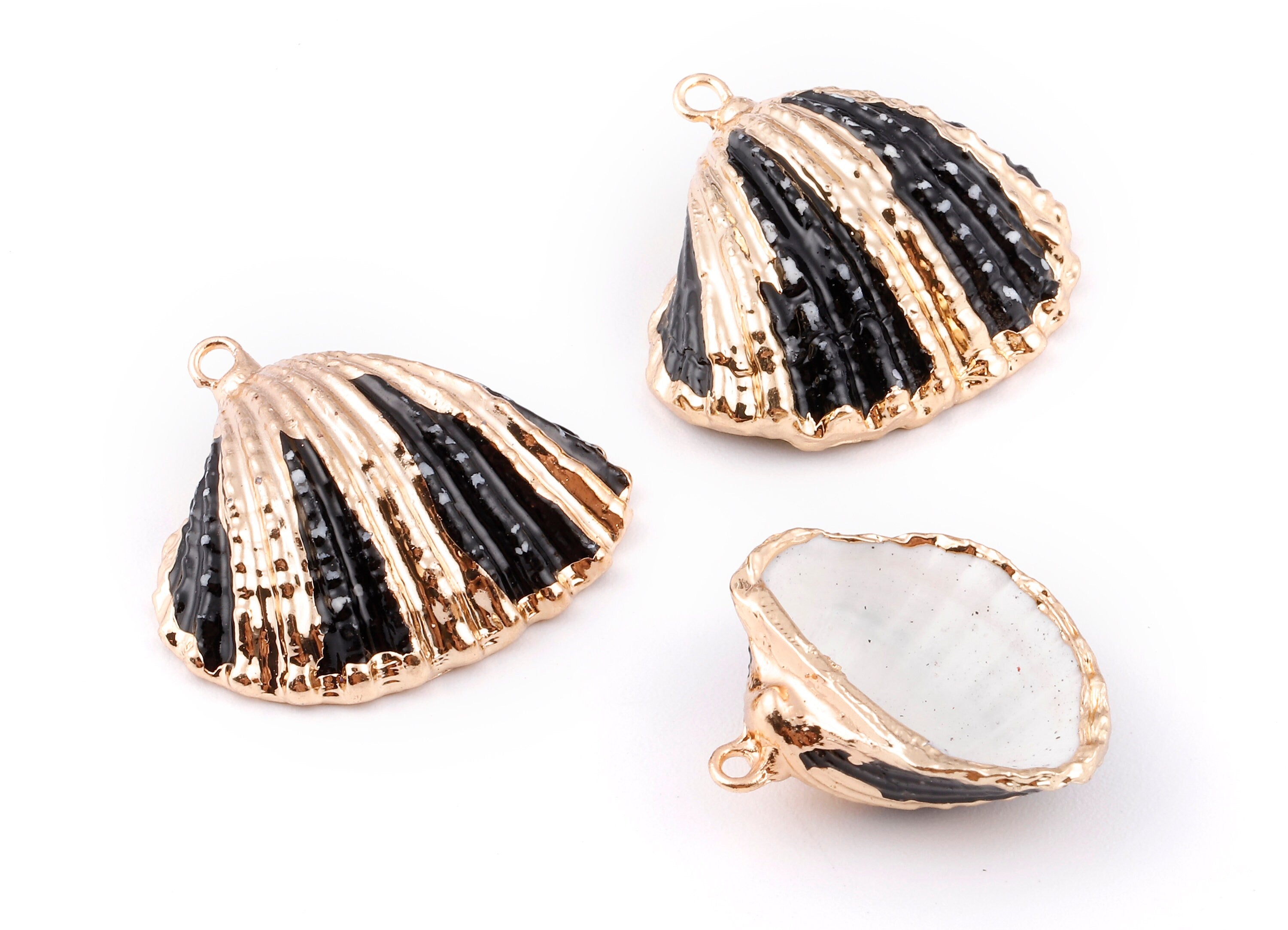 Mussel Shell Charms - Seashell Earrings and Pendant - Gold Tone Plated Earrings - 1 Hole - 28.36x25.92x1.56mm - SF1127H - DOMEDBAZAAR