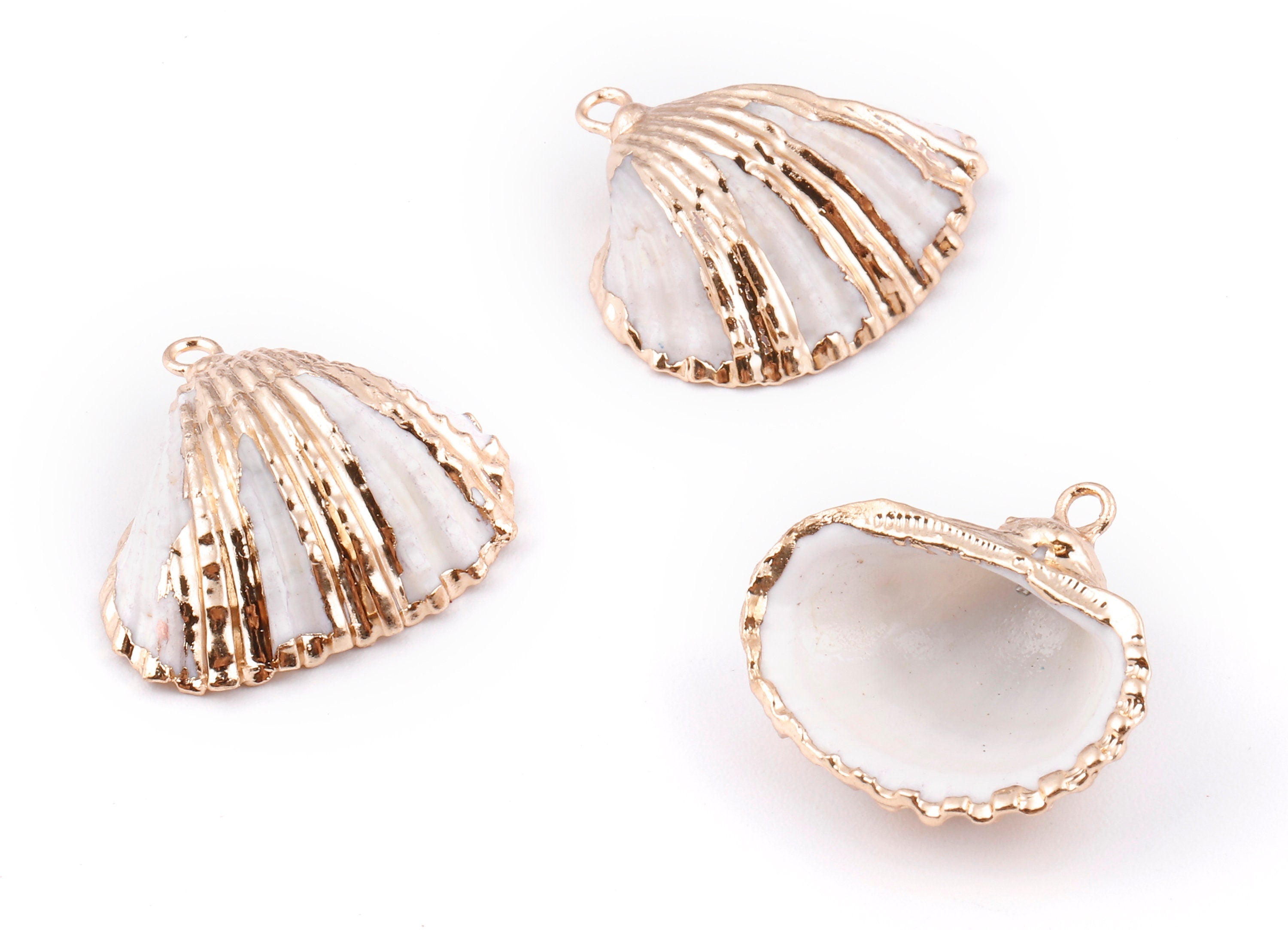 Mussel Shell Charms - Seashell Earrings and Pendant - Gold Tone Plated Earrings - 1 Hole - 28.36x25.92x1.56mm - SF1127J - DOMEDBAZAAR