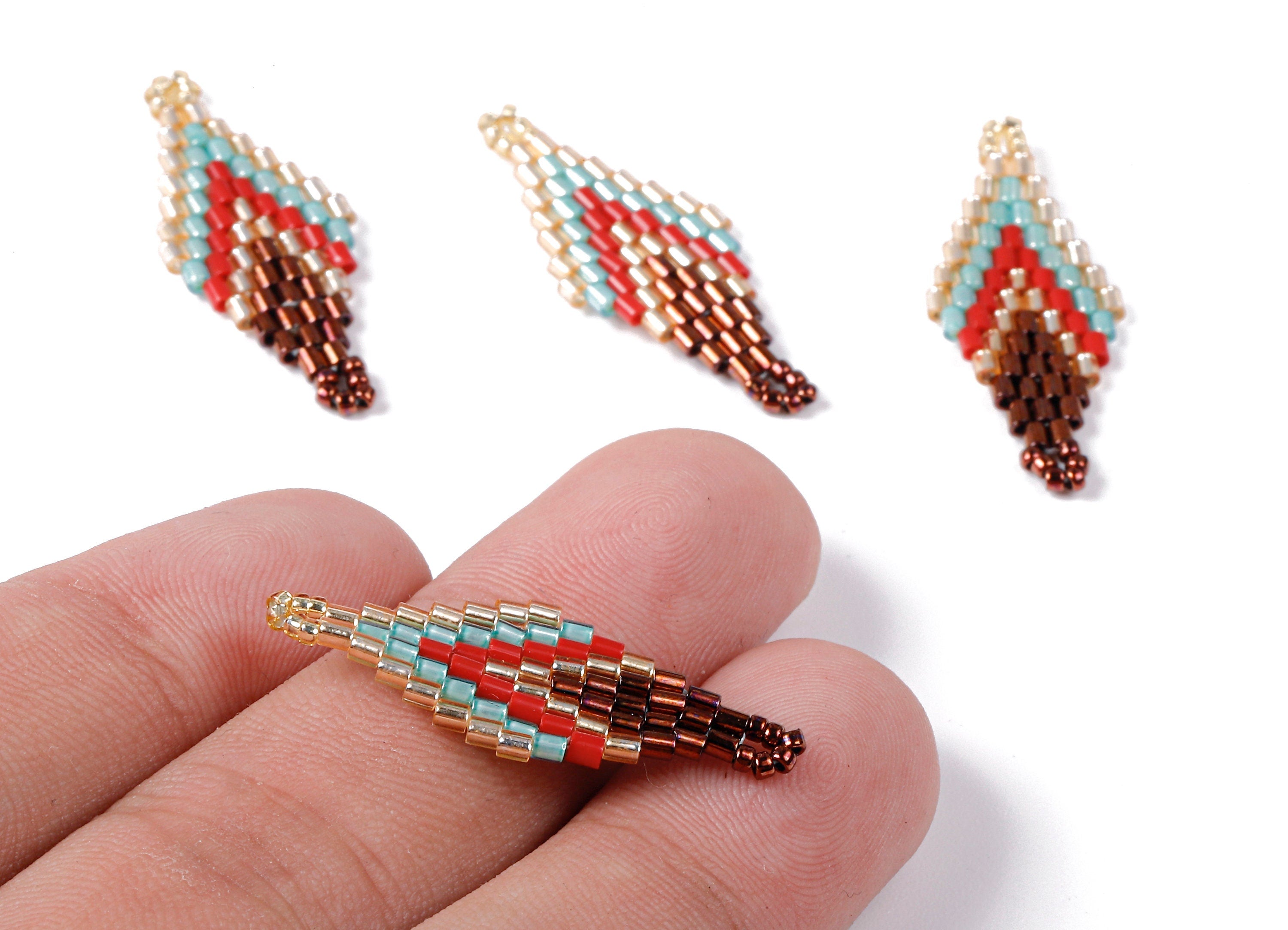 Toho Beaded Rhombus Charms - Japanese seed beads - Handmade Seed Beaded Earring Charms - Maasai Earring Charms - 32.51x13.11x1.66mm - TH1003 - DOMEDBAZAAR