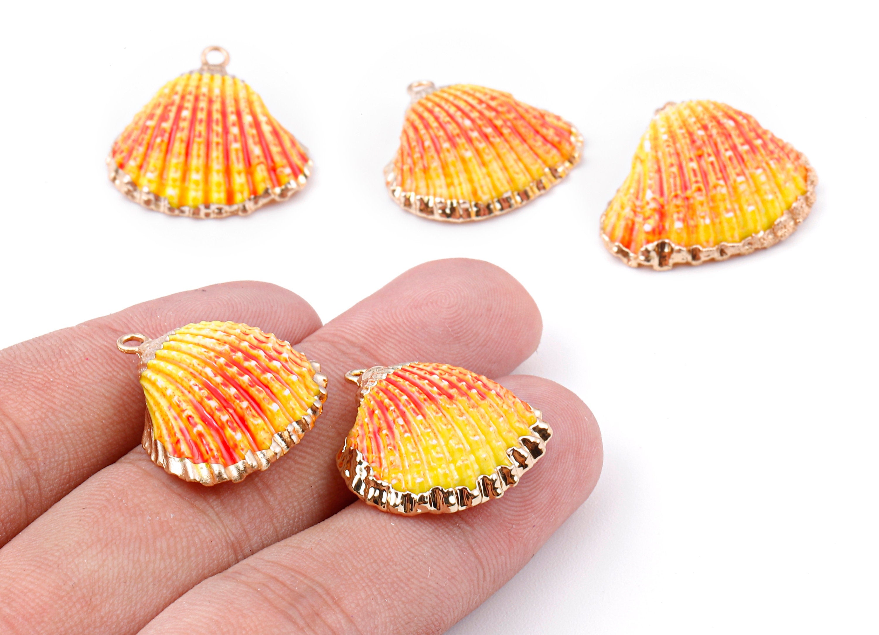 Mussel Shell Charms - Seashell Earrings and Pendant - Gold Tone Plated Earrings - 1 Hole - Jewelry Handmade - 26.74x24.1x1.59mm - SF1129E - DOMEDBAZAAR