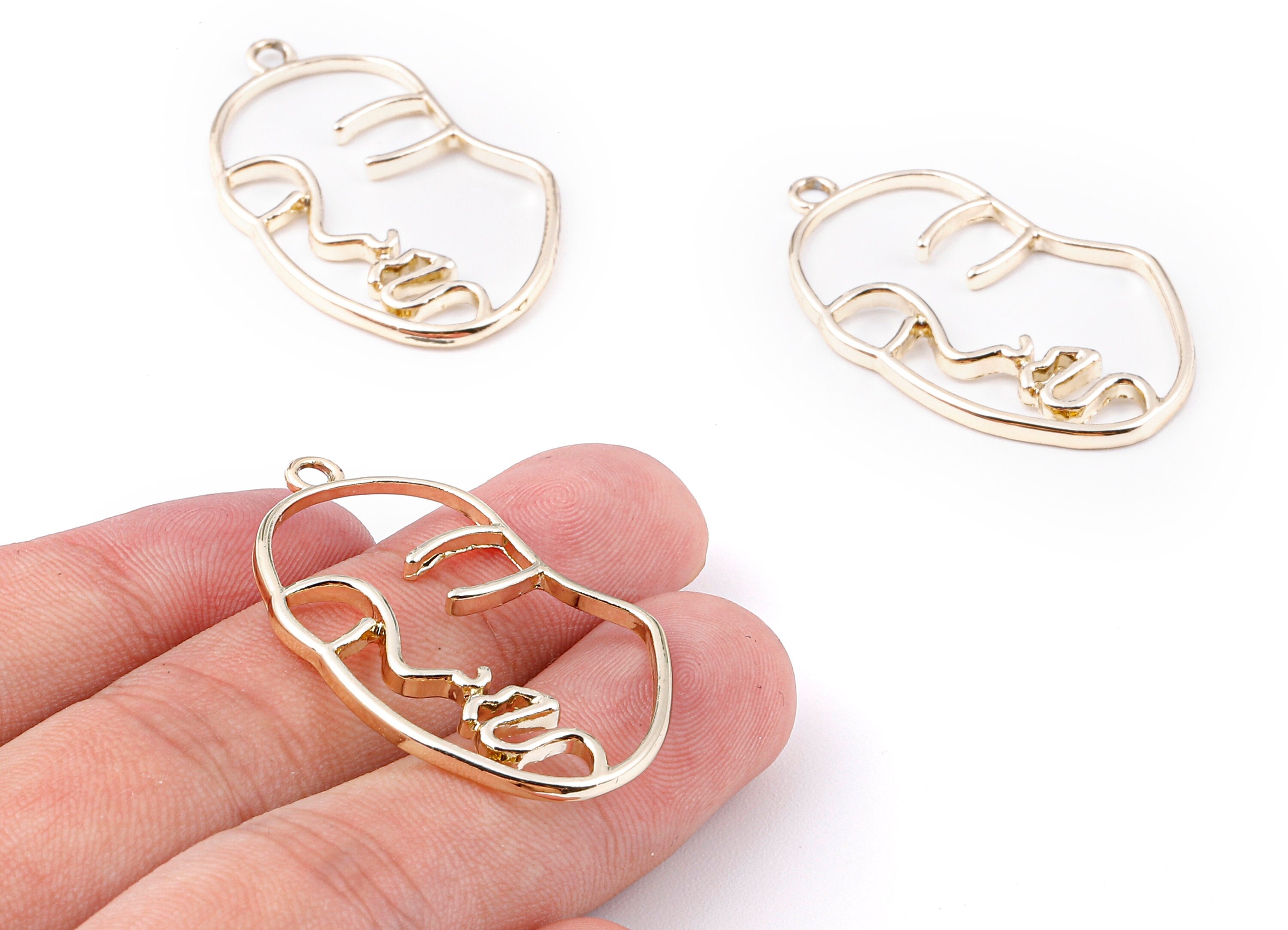 Alloy Face Charms - Zinc Alloy Face Earrings and Pendant - Necklace Pendant - Jewelry Supplies - 40.6x24.4x2.18mm - ZZ1386 - DOMEDBAZAAR