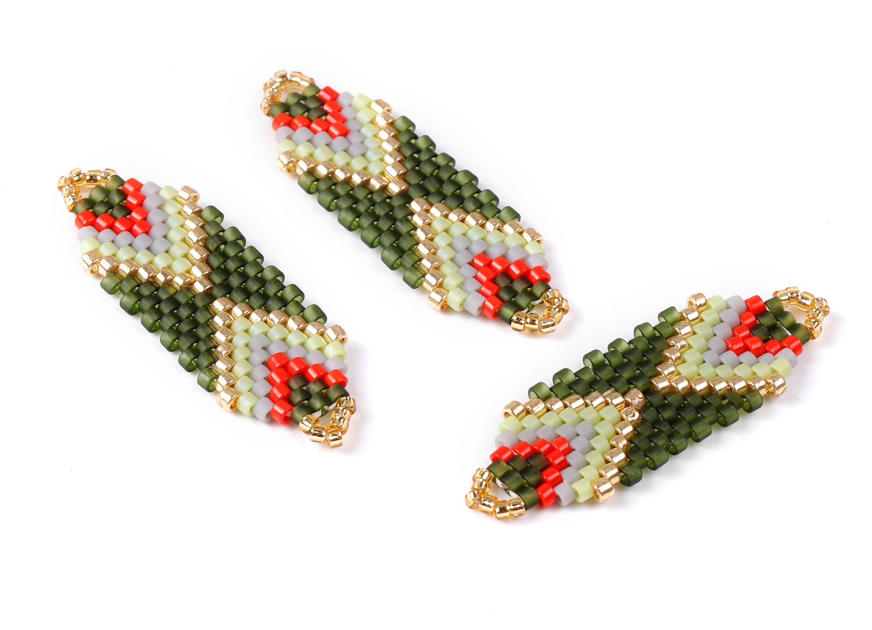 Miyuki Beaded Hexagon Charms - Japanese seed beads - Handmade Beaded Pendant - Maasai Earrings - 36.78x12.31x1.87mm - TH1011 - DOMEDBAZAAR