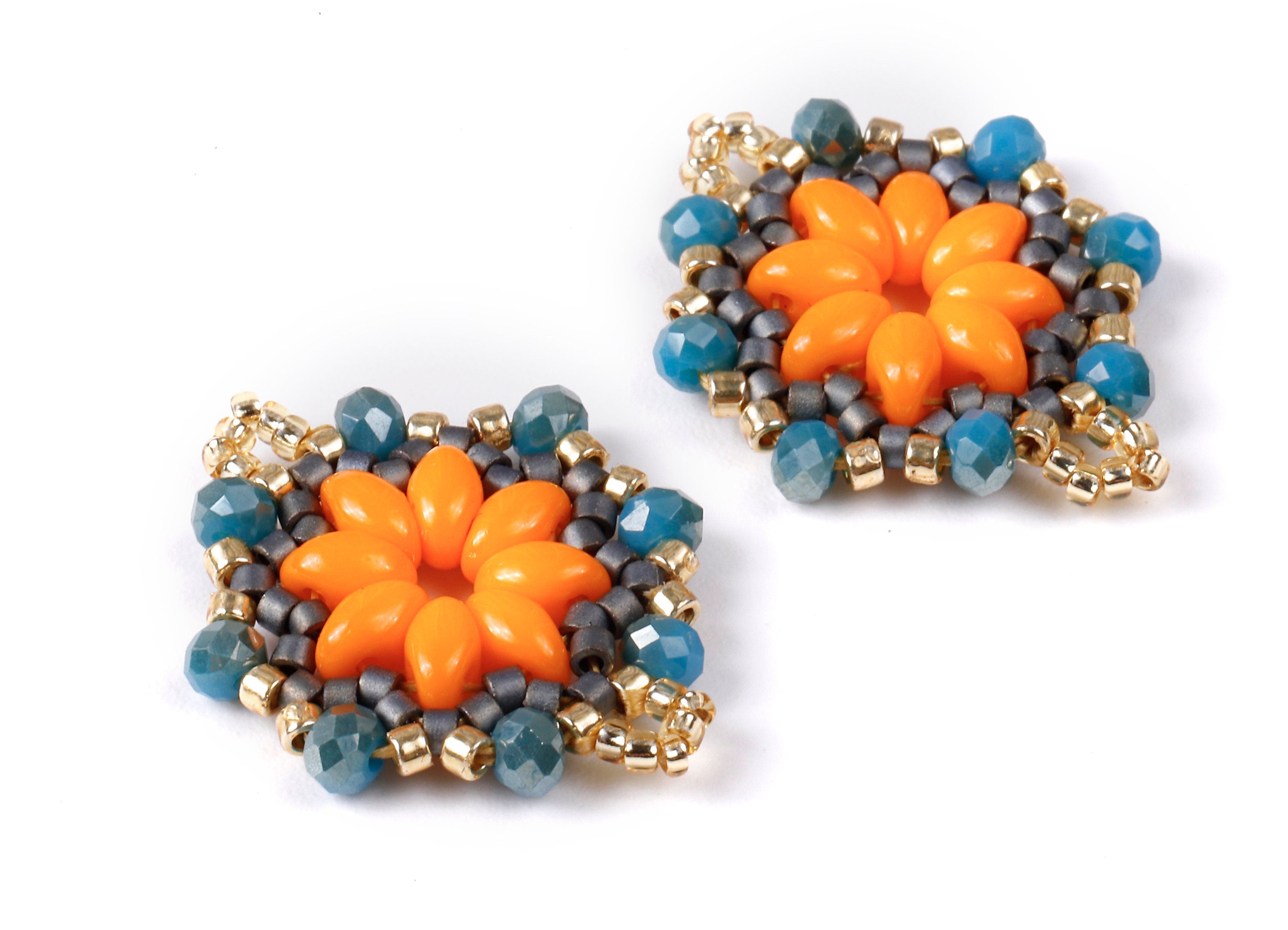 Miyuki Beaded Flower Charms - Japanese seed beads - Handmade Beaded Pendant - Maasai Earrings - 26.18x18.55x3.31mm - TH1014 - DOMEDBAZAAR