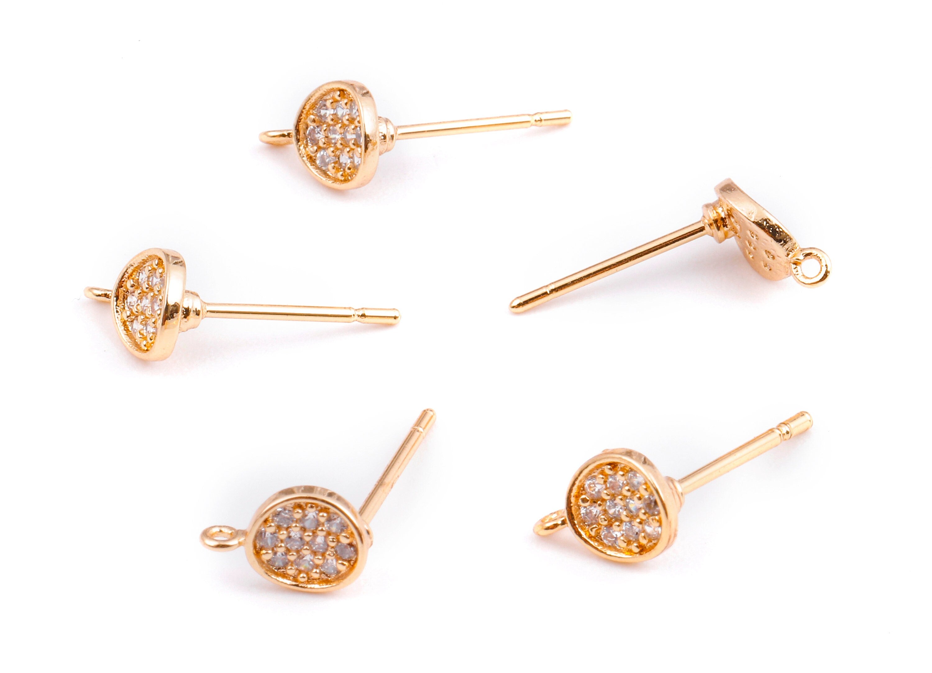Brass Zirconia Earring Posts - Zirconia Earring Studs - 18K Real Gold Plated Brass Stud - 7.86x5.51x1.18mm - RGP1159 - DOMEDBAZAAR
