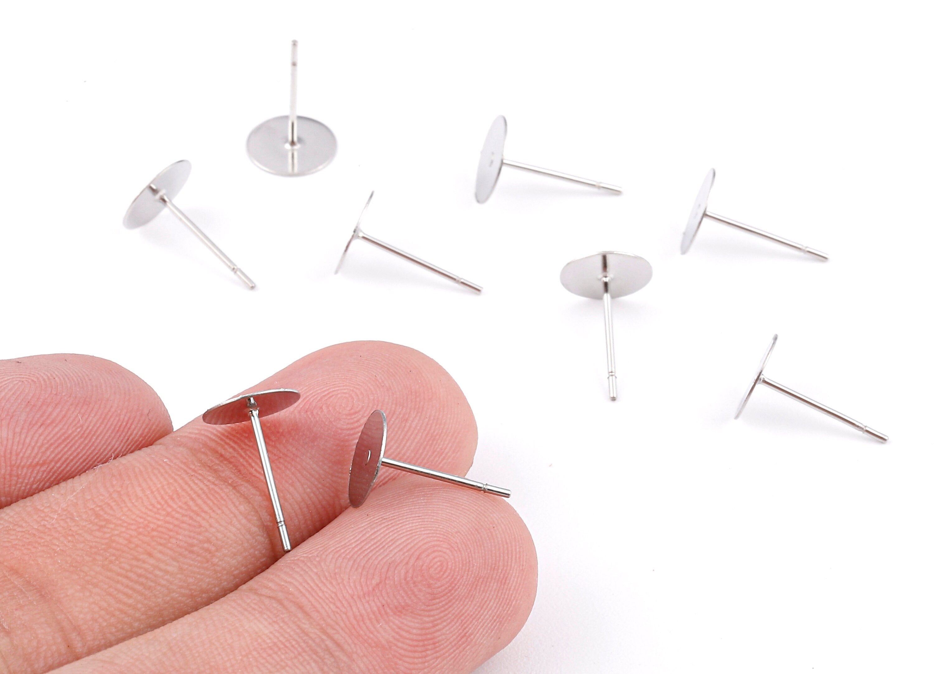 8x12mm Earring Stud Posts - Surgical Grade Stainless Steel Earring Post - 316L Stainless Steel Stud - Earring Findings - 12x8x0.7mm - SS1014 - DOMEDBAZAAR