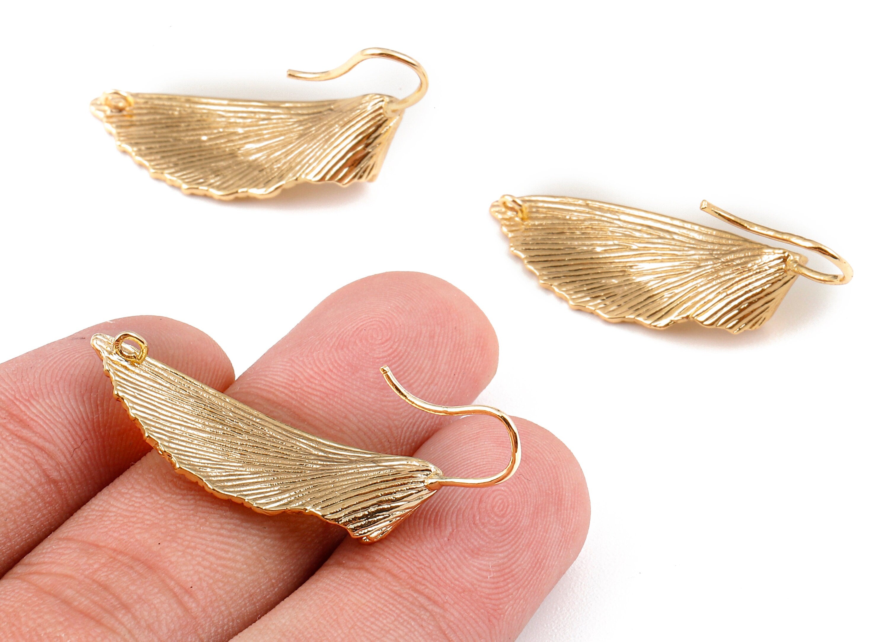 Brass Leaf Earring Wire - Earring Hooks - 18K Real Gold Plated Brass Earring Wire - Jewelry Supplies - 40.13x11.4x0.88mm - RGP1120 - DOMEDBAZAAR