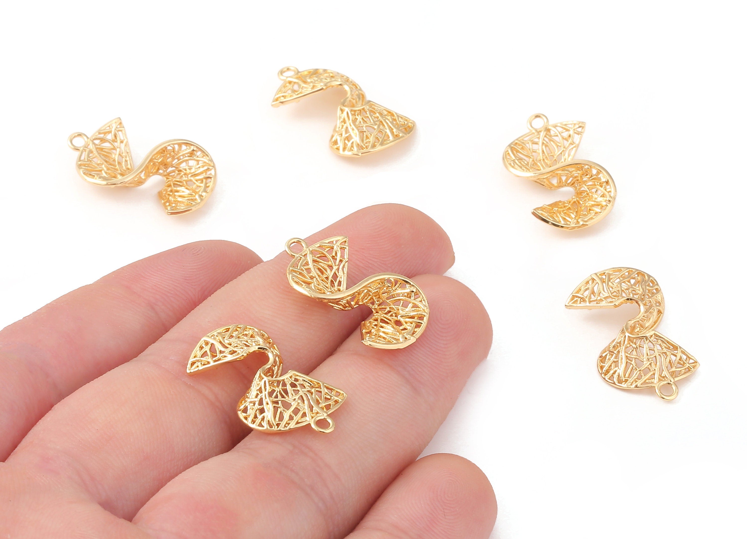 Brass Wave Charms - Brass Wave Pendant - 18K Real Gold Plated Brass - Necklace Pendant - Jewelry Supplies - 22.42x17.98x1.12mm - RGP1096 - DOMEDBAZAAR