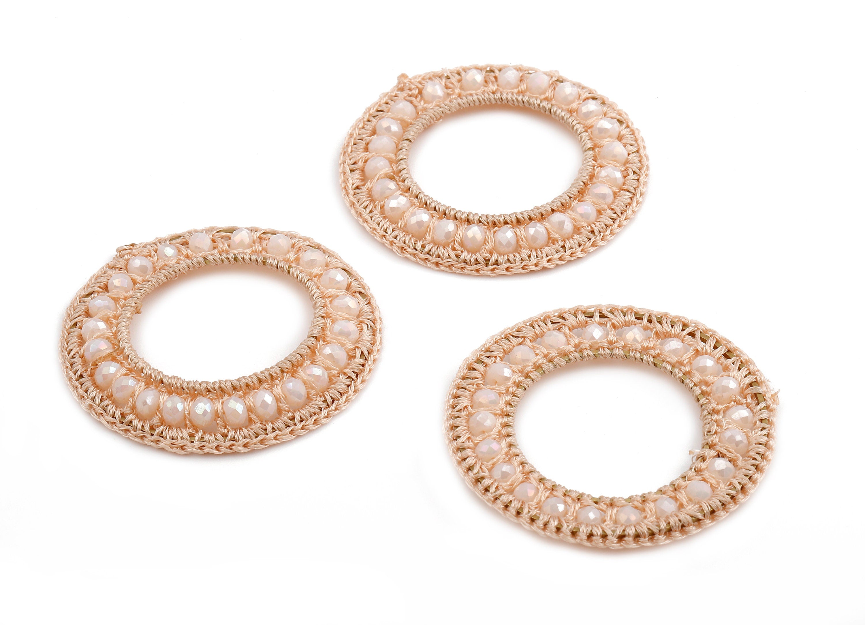 Crochet Circle Earrings - Crochet Earrings with Beads - Knit weaving Earrings - Handmade Circle Earrings - 47.58x47.58x4.32mm - TS1078 - DOMEDBAZAAR