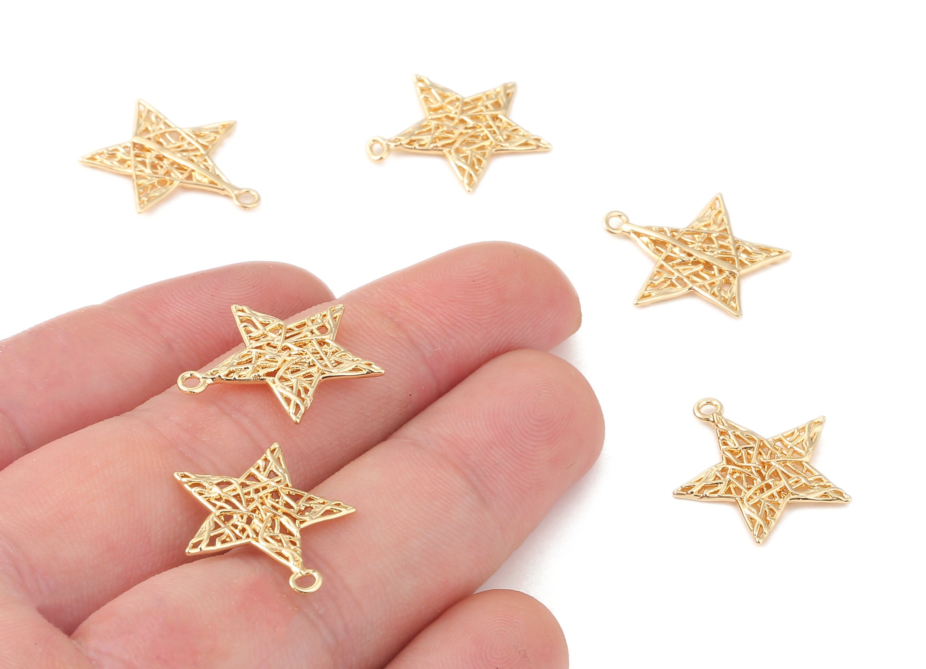 Brass Star Charms - Brass Star Pendant - 18K Real Gold Plated Brass - Necklace Pendant - Jewelry Supplies - 19.71x17.08x1.33mm - RGP1074 - DOMEDBAZAAR