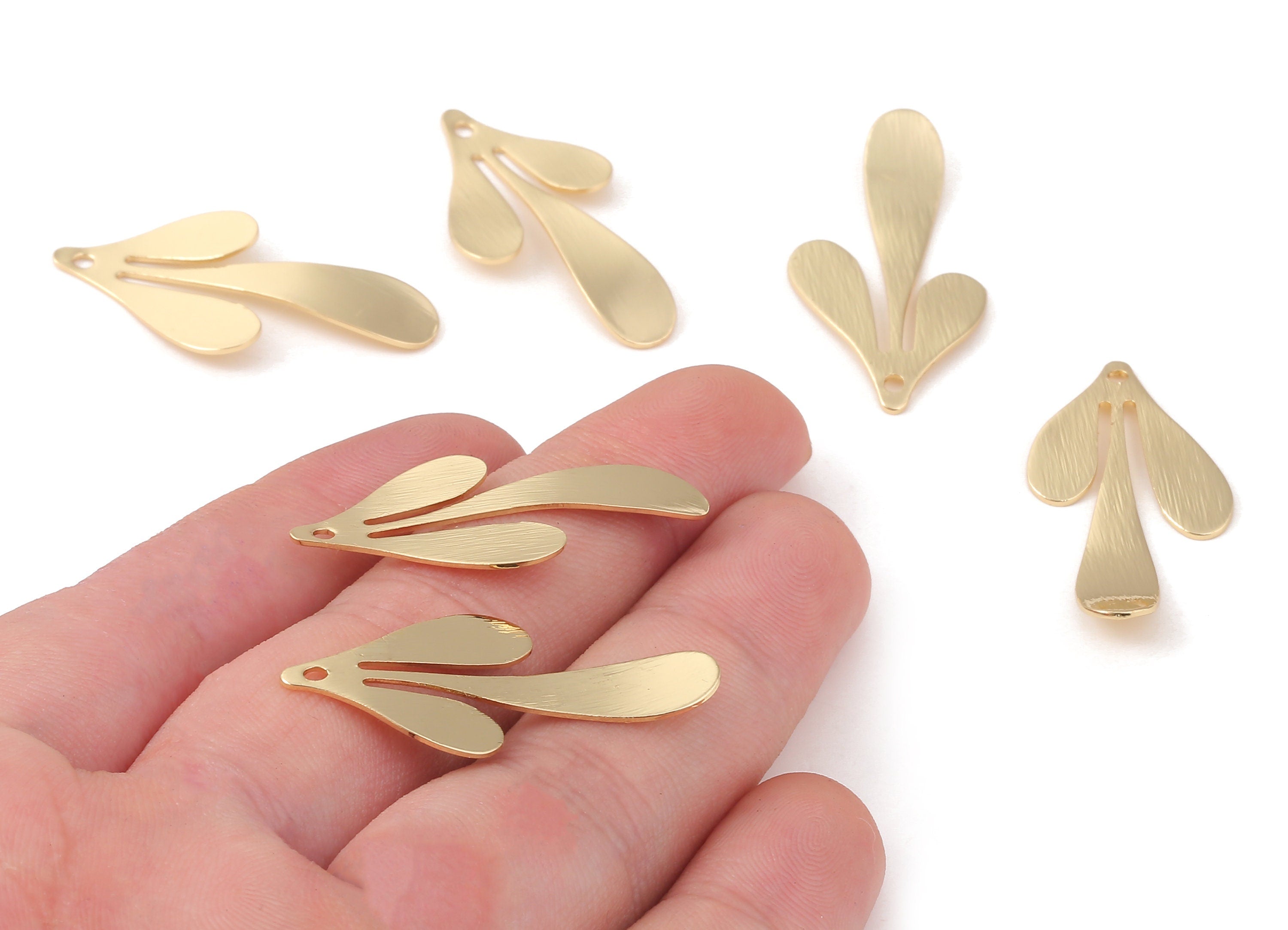 Brass Flower Charms - Brass Flower Pendant - 18K Real Gold Plated Brass - Necklace Pendant - Jewelry Supplies - 35.5x18.03x0.65mm - RGP1199 - DOMEDBAZAAR