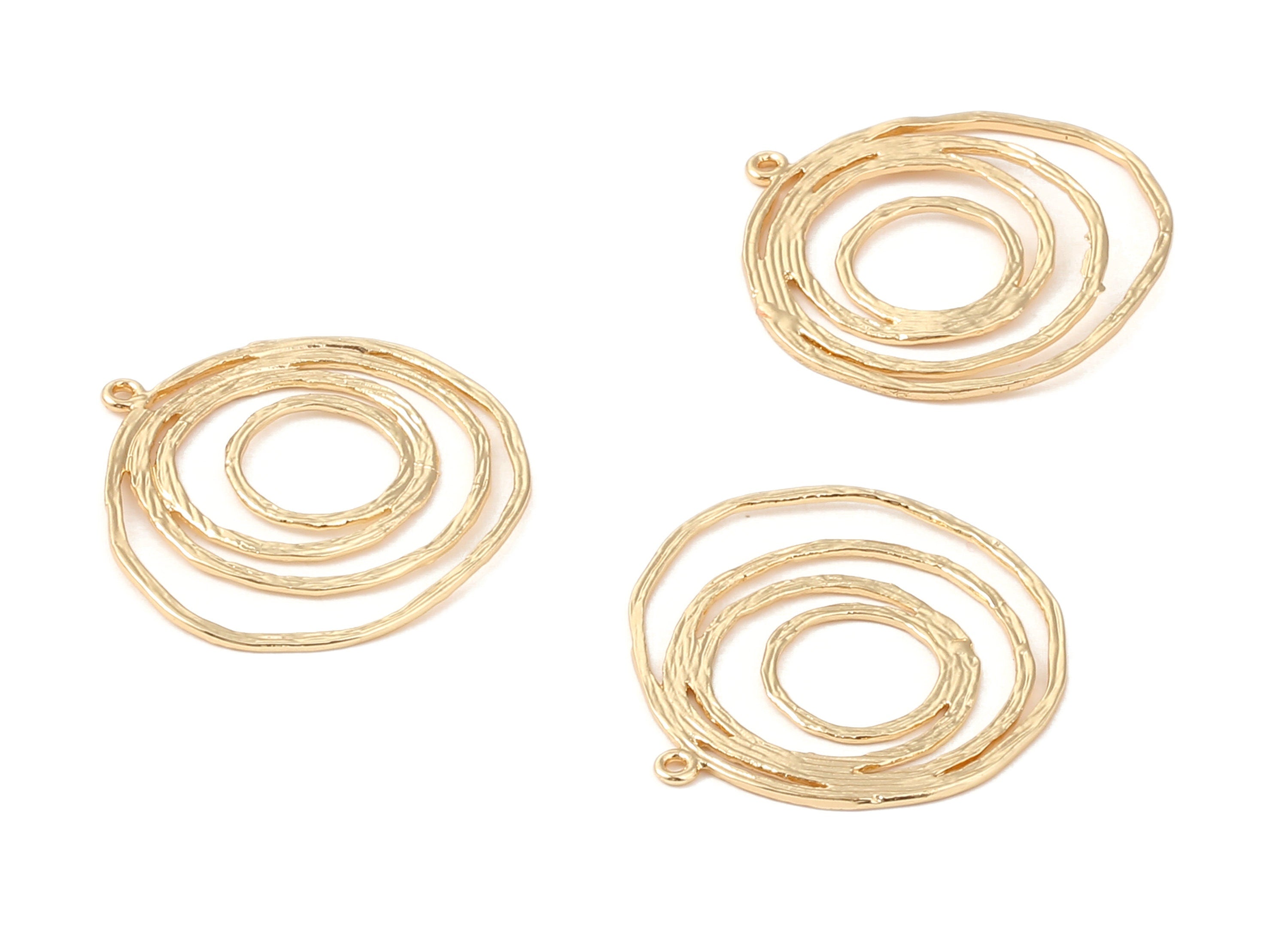 Brass Hoops Charms - Brass Circles Pendant - 18K Real Gold Plated Brass - Necklace Pendant - Jewelry Supplies - 28.7x27.84x0.82mm - RGP1201 - DOMEDBAZAAR