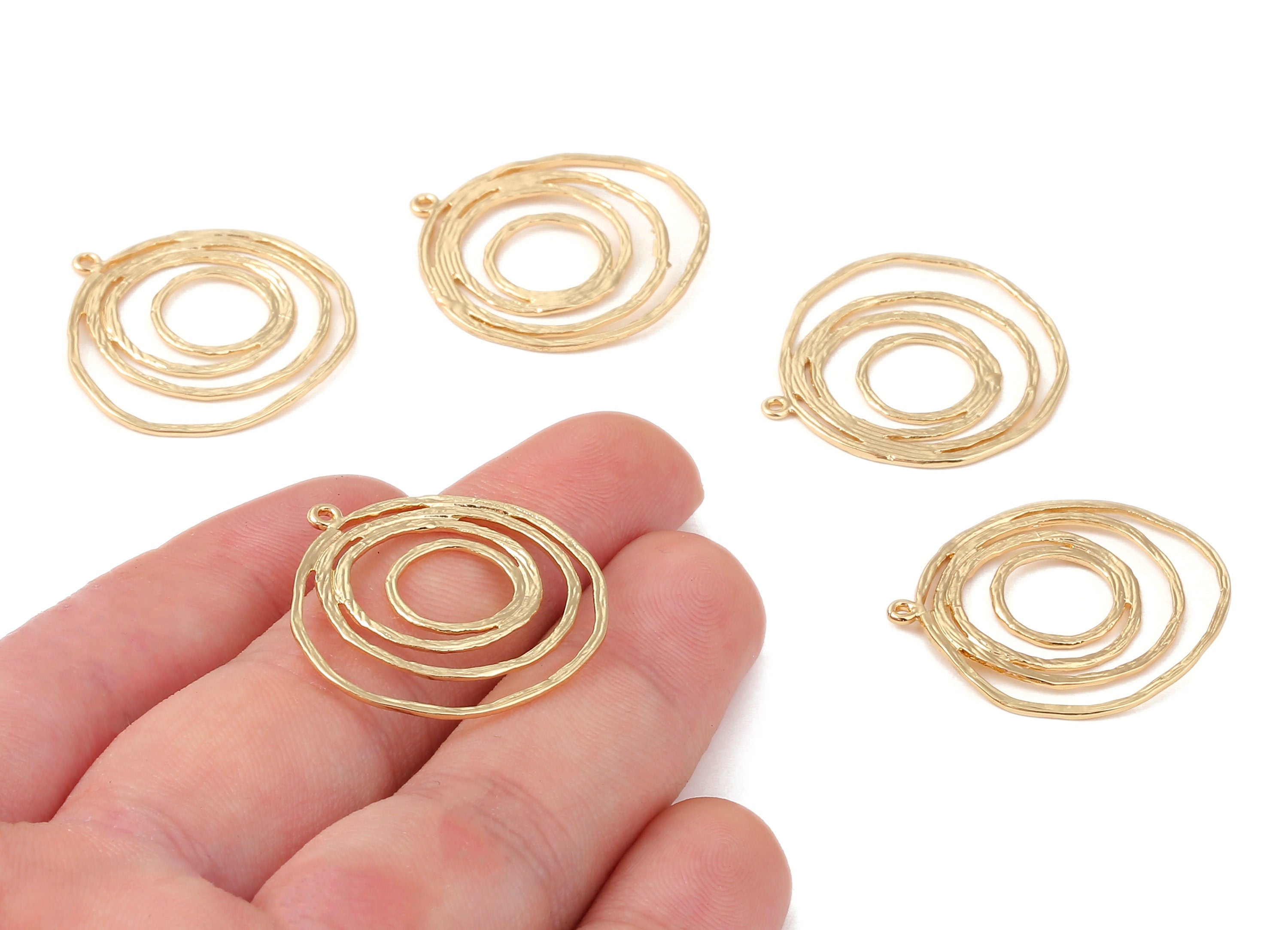Brass Hoops Charms - Brass Circles Pendant - 18K Real Gold Plated Brass - Necklace Pendant - Jewelry Supplies - 28.7x27.84x0.82mm - RGP1201 - DOMEDBAZAAR