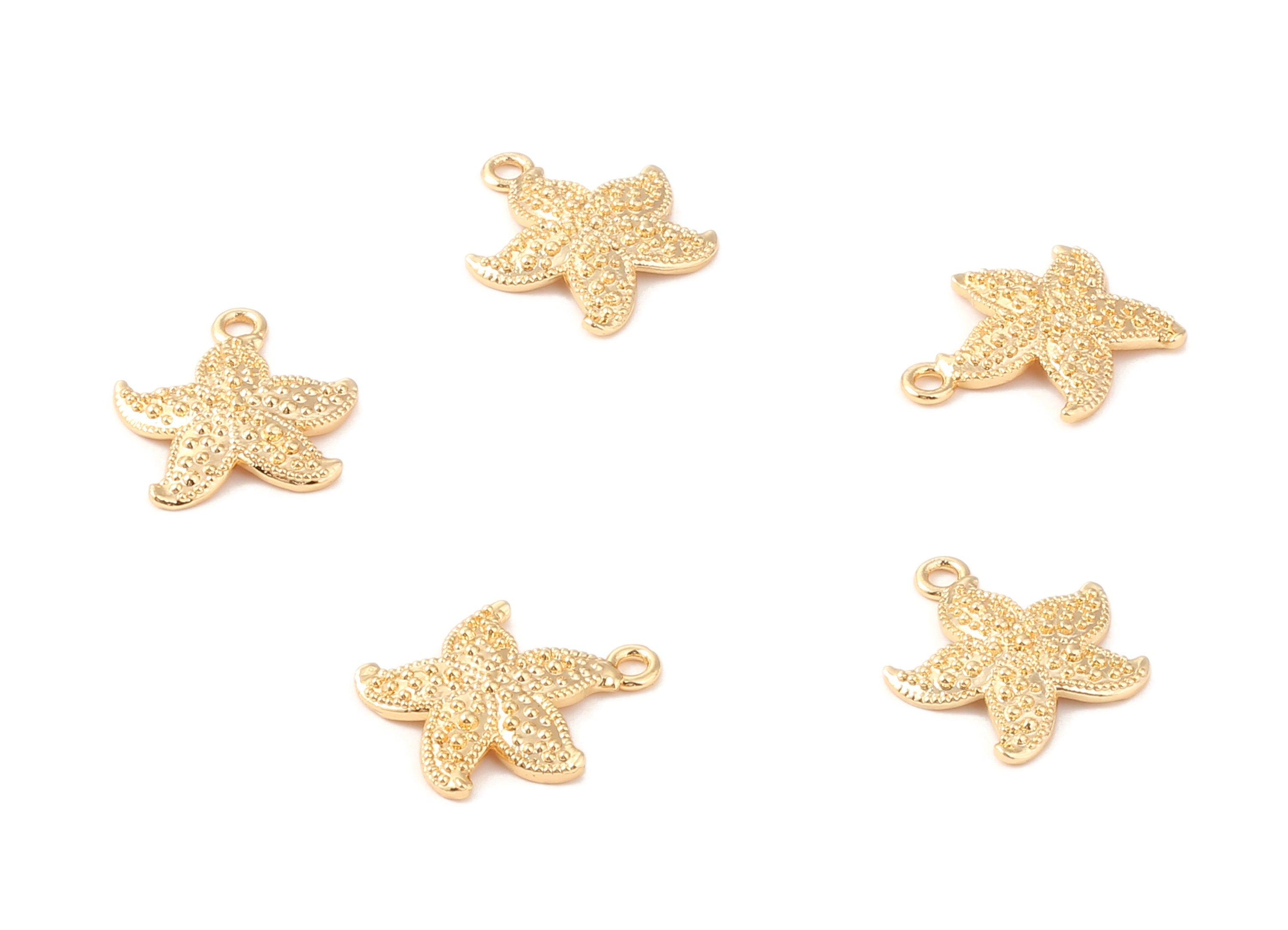 Brass Starfish Charms - Brass Starfish Pendant - 18K Real Gold Plated Brass - Necklace Pendant - 17.6x15.15x1.39mm - RGP1243 - DOMEDBAZAAR