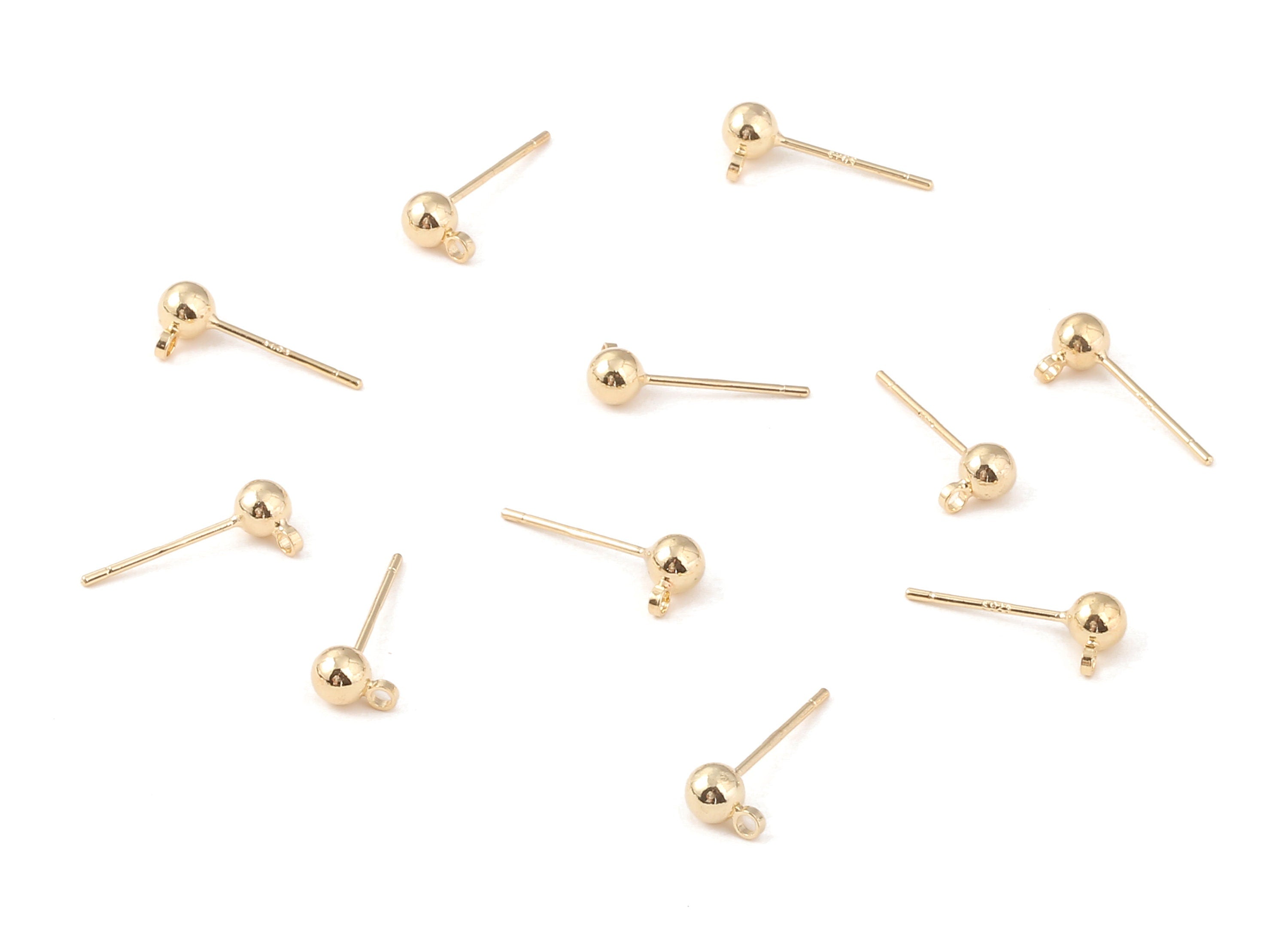 Brass Ball Earring Post - With Ball Pad Studs  - 18K Real Gold Plated Brass Ball Stud - Jewelry Supplies - 5.89x3.99mm - RGP1233 - DOMEDBAZAAR