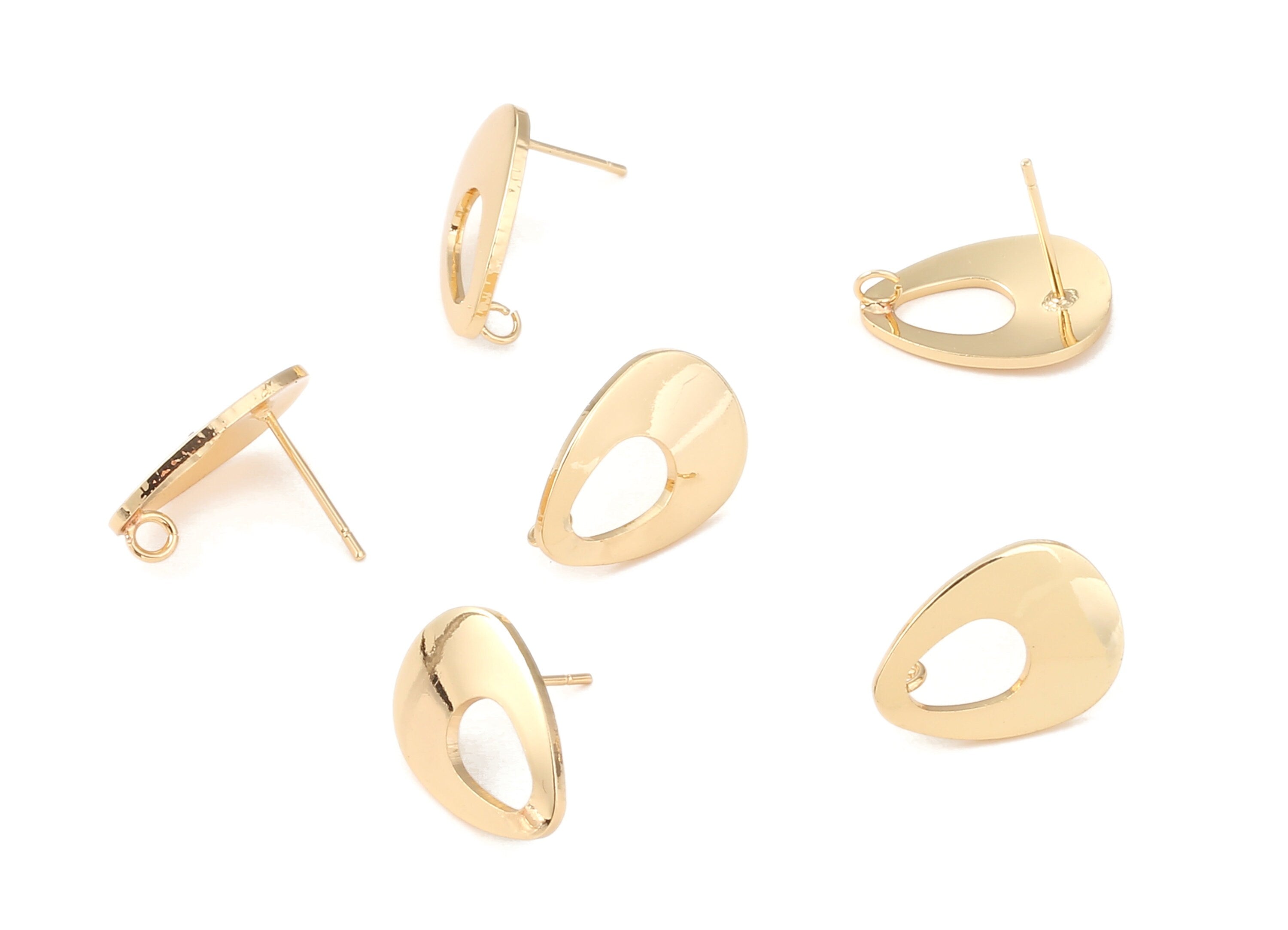 Brass Drop Earring Posts - Drop Earring Stud - 18K Real Gold Plated Brass Stud - Jewelry Supplies  - 16.65x12.1x1.06mm - RGP1214 - DOMEDBAZAAR