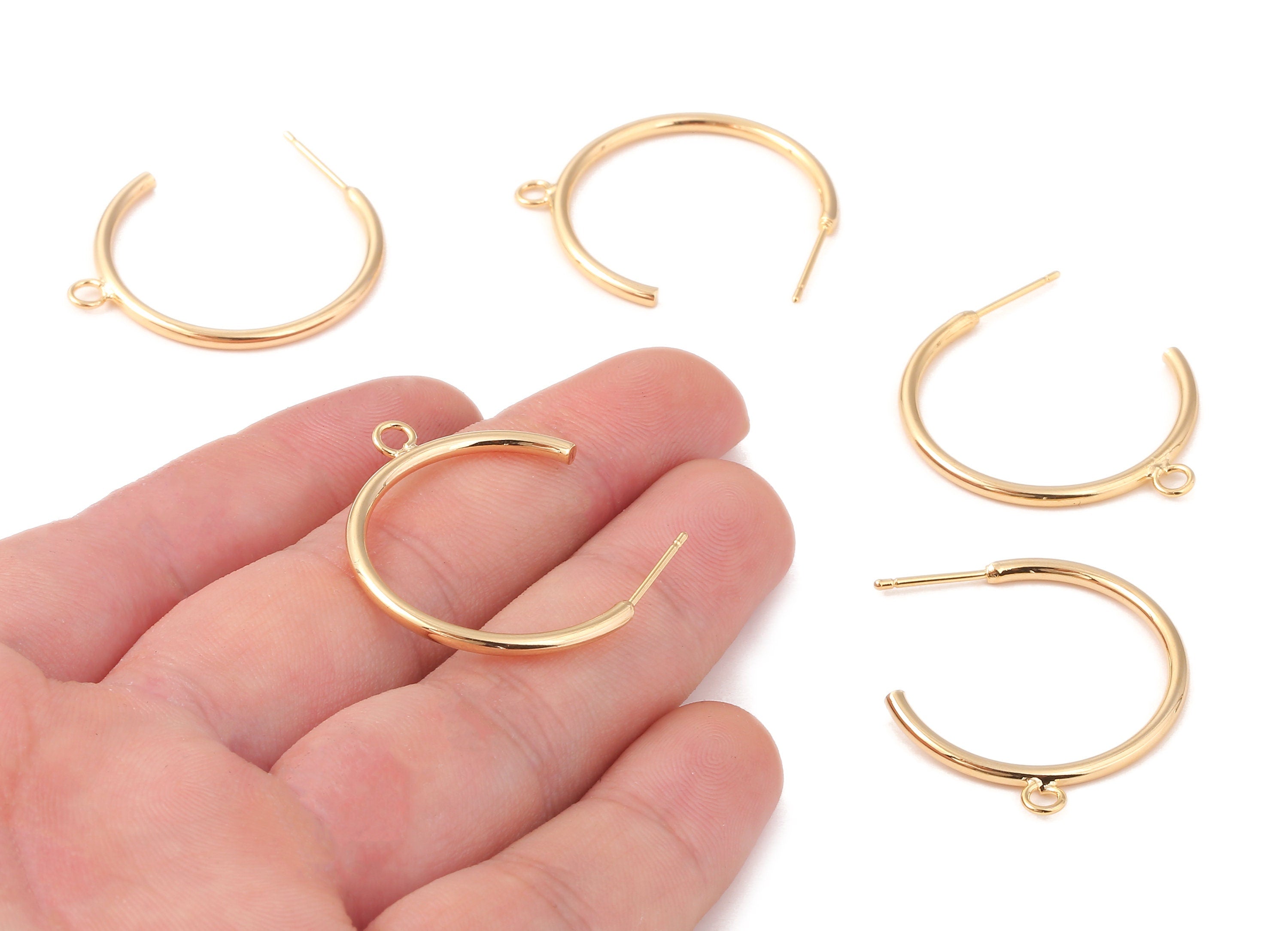 Brass C  Earing Post  - Brass C Earring Stud - 18K Real Gold Plated Ear Wire - Jewelry Supplies - 33.3x32.52x2.06mm - RGP1055 - DOMEDBAZAAR