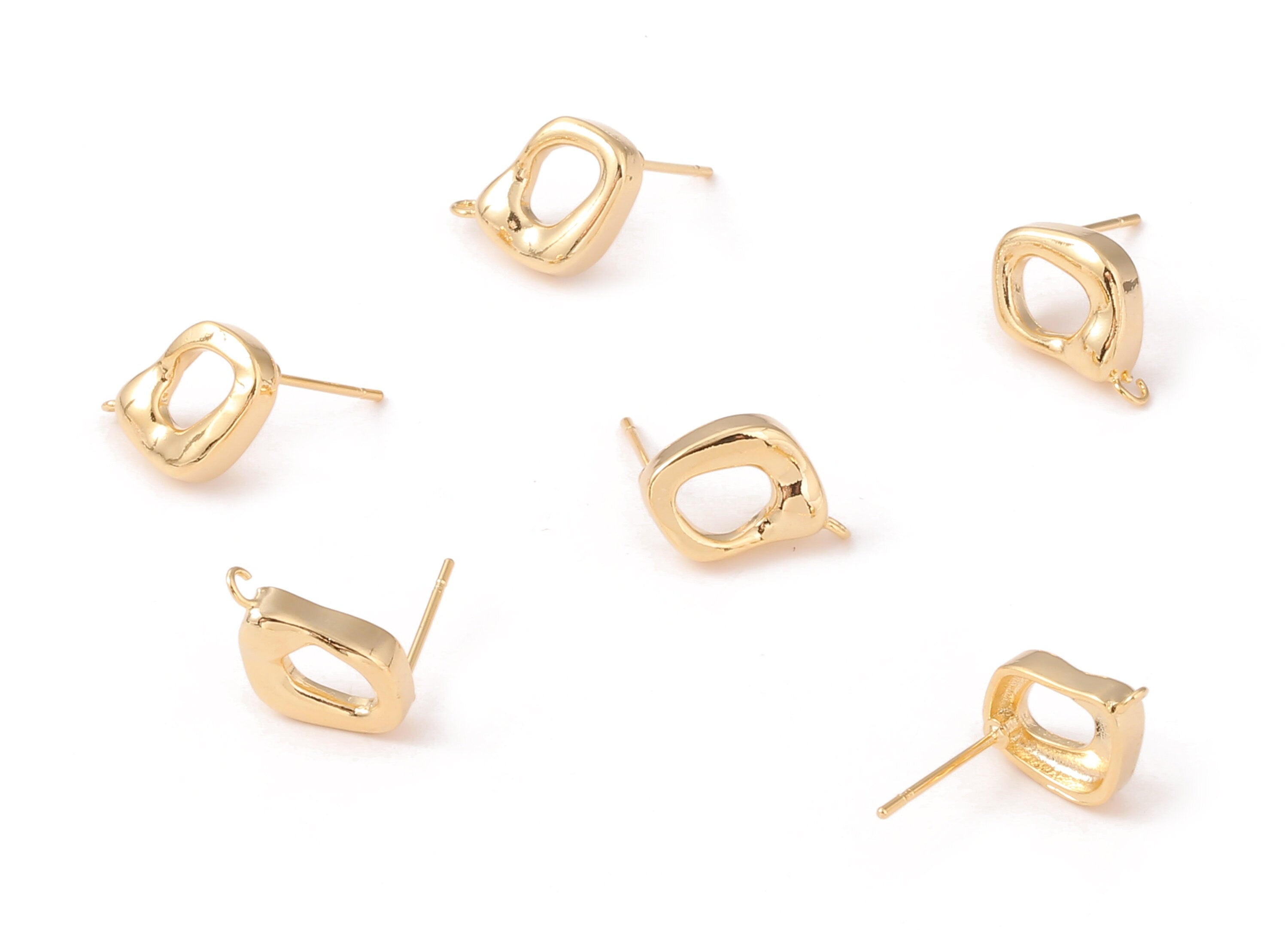 Brass D Earing Post  - Brass D Earring Stud - 18K Real Gold Plated Brass - Jewelry Supplies - 15.01x10.04x1.95mm - RGP1061 - DOMEDBAZAAR