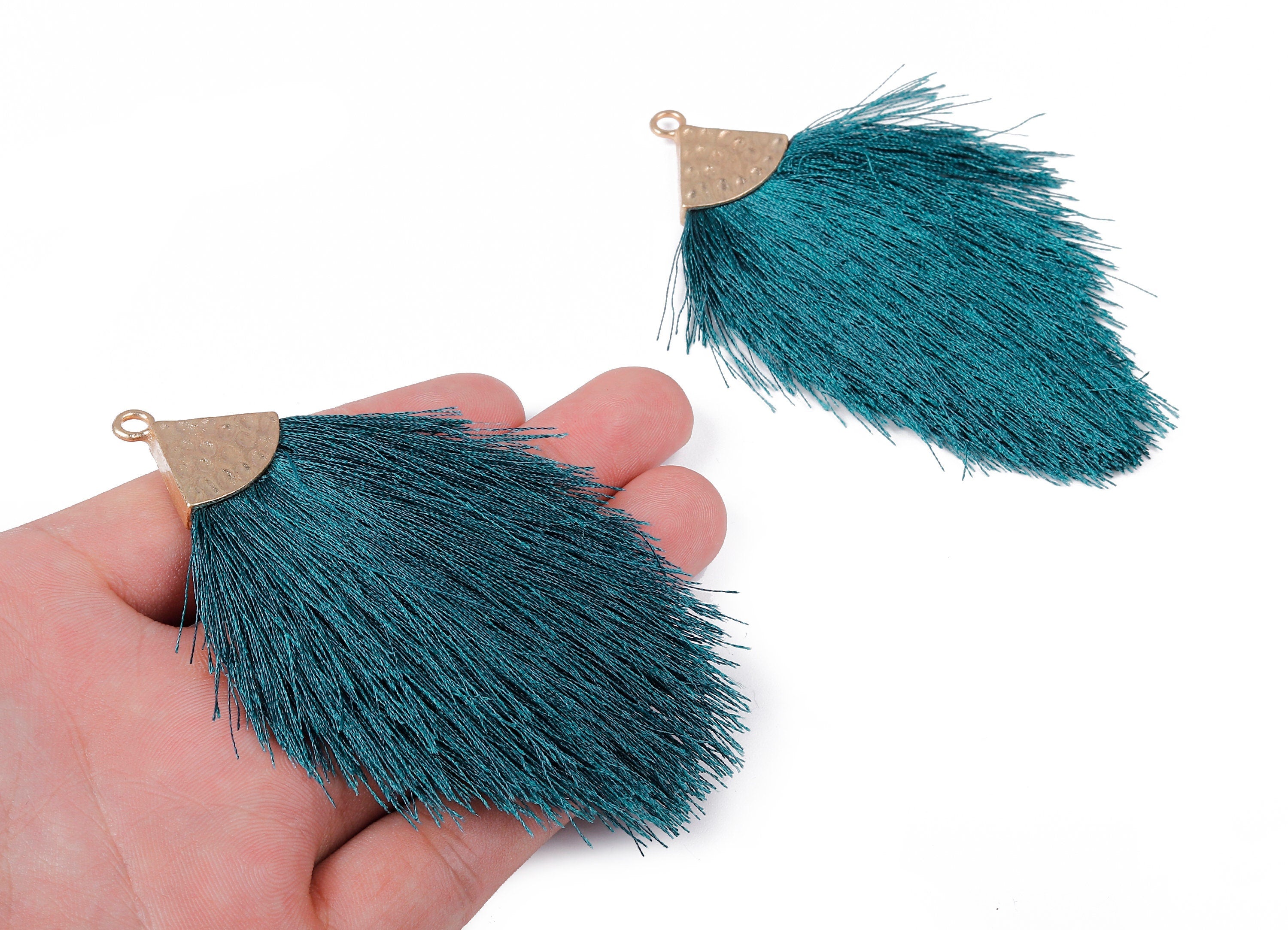 Tassel Earring Charms - Tassel Pendant - Puffy Tassel with Alloy Cap - Tassel Findings - Boho Charms - 96.86x57.69mm - TS1091 - DOMEDBAZAAR