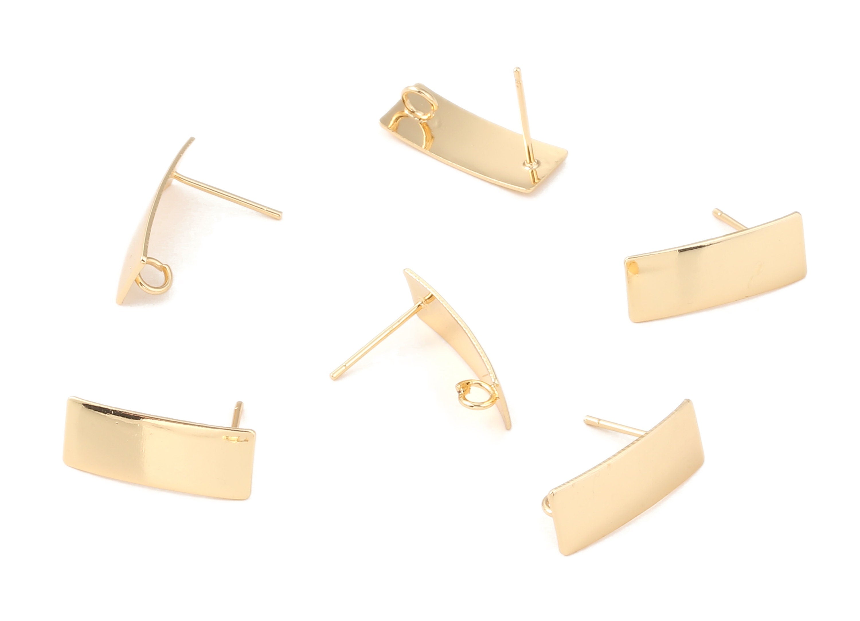 Brass Rectangle Earing Post - Brass Rectangle Earring Stud - 18K Real Gold Plated Brass - Jewelry Supplies - 18.51x7.58x0.59mm - RGP1210 - DOMEDBAZAAR
