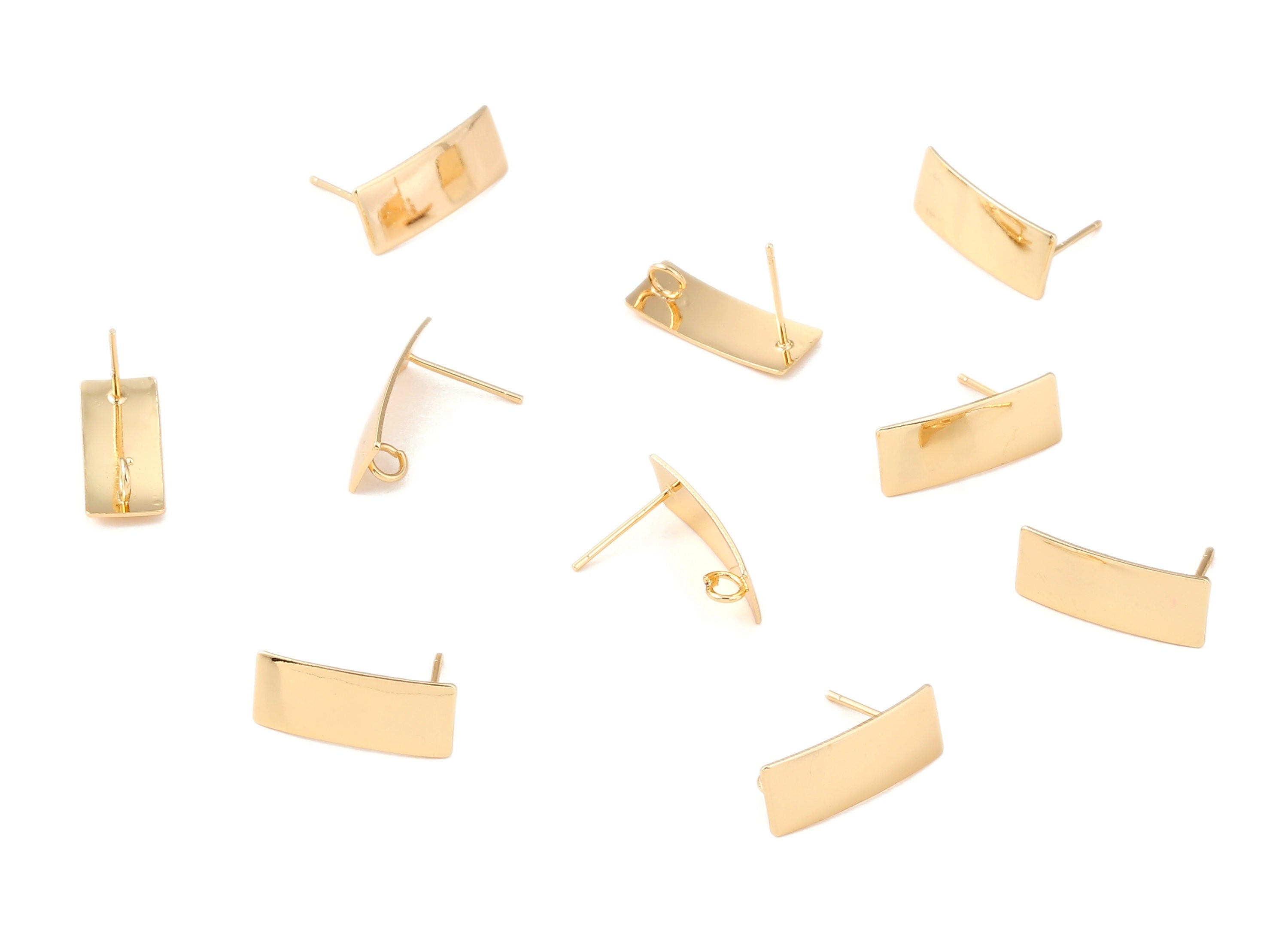 Brass Rectangle Earing Post - Brass Rectangle Earring Stud - 18K Real Gold Plated Brass - Jewelry Supplies - 18.51x7.58x0.59mm - RGP1210 - DOMEDBAZAAR