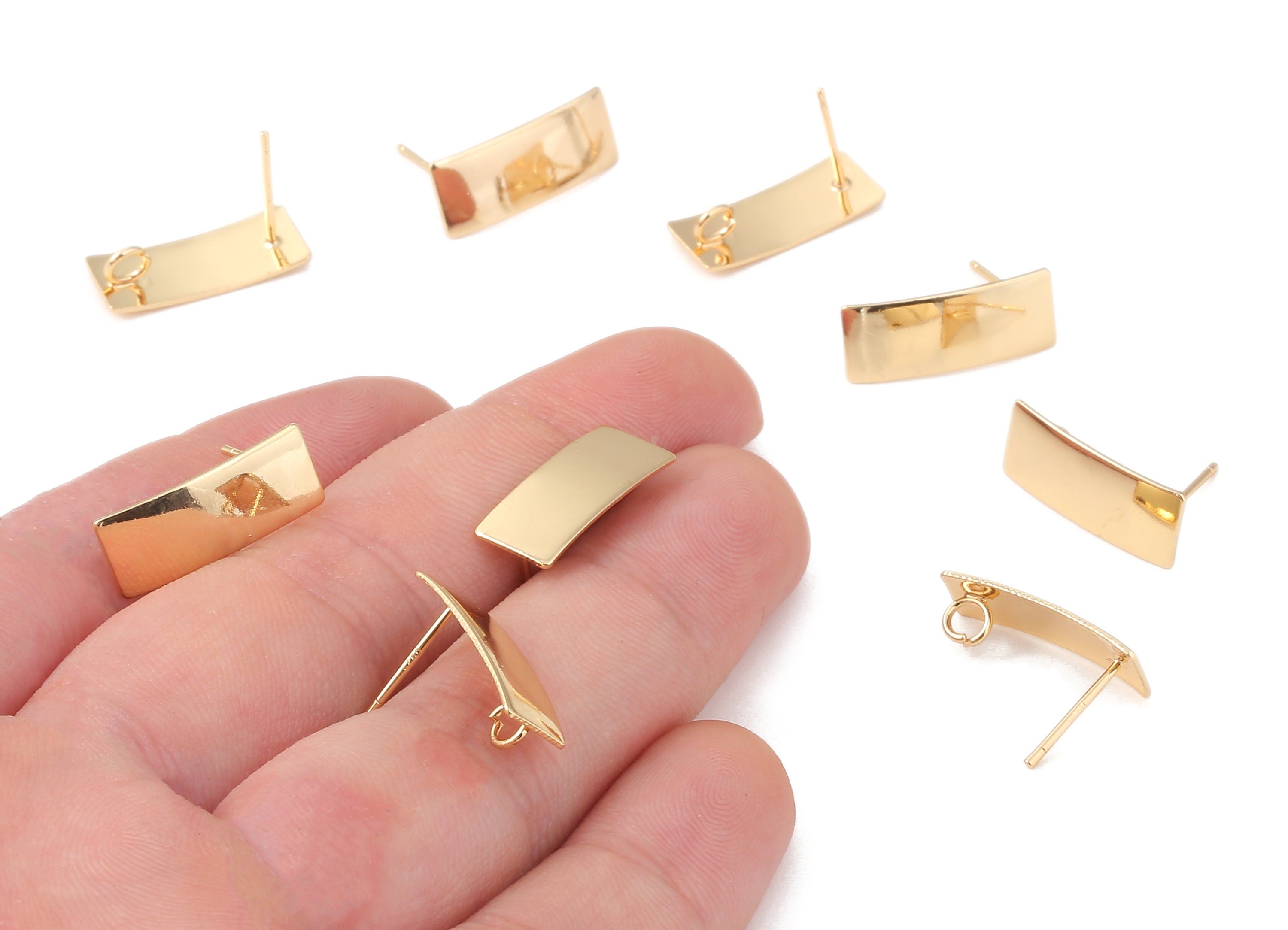Brass Rectangle Earing Post - Brass Rectangle Earring Stud - 18K Real Gold Plated Brass - Jewelry Supplies - 18.51x7.58x0.59mm - RGP1210 - DOMEDBAZAAR