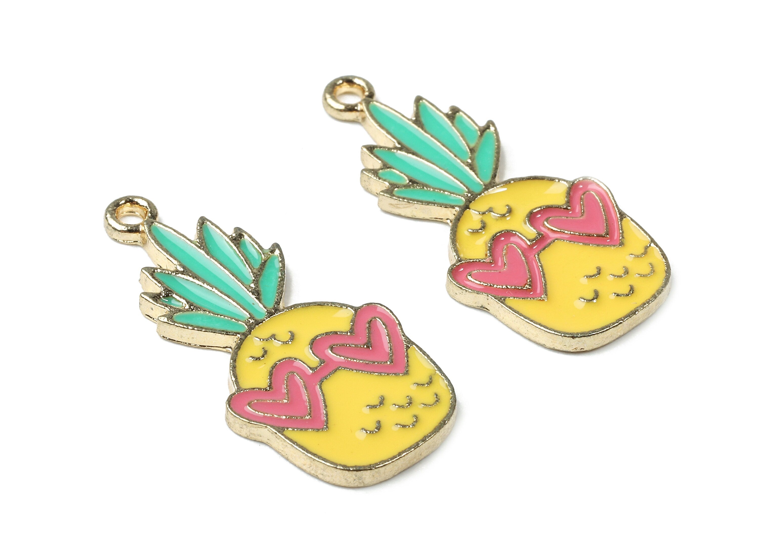 Alloy Pineapple Charms - Zinc Alloy Pineapple Earrings - Enamel Pendant - Gold Tone Plated - Jewelry Supplies - 28.86x13.54x1.72mm - ZZ1448 - DOMEDBAZAAR