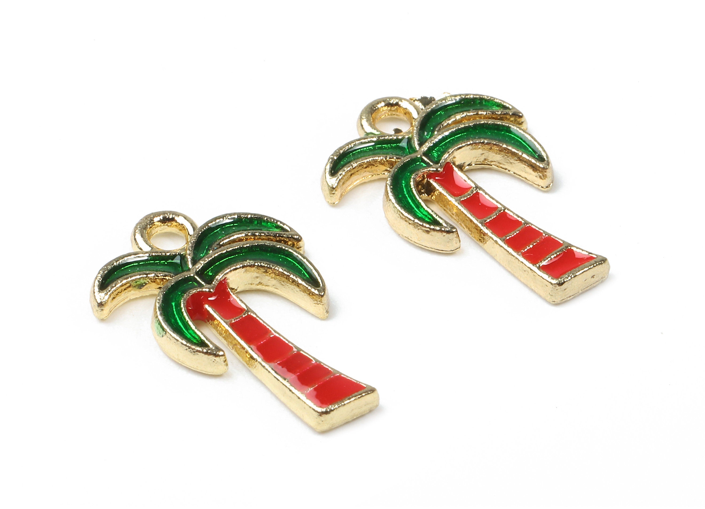 Alloy Coconut Tree Charms - Zinc Alloy Coconut Tree Earrings - Enamel Pendant - Gold Tone Plated - 17.99x12.66x2.09mm - ZZ1434 - DOMEDBAZAAR