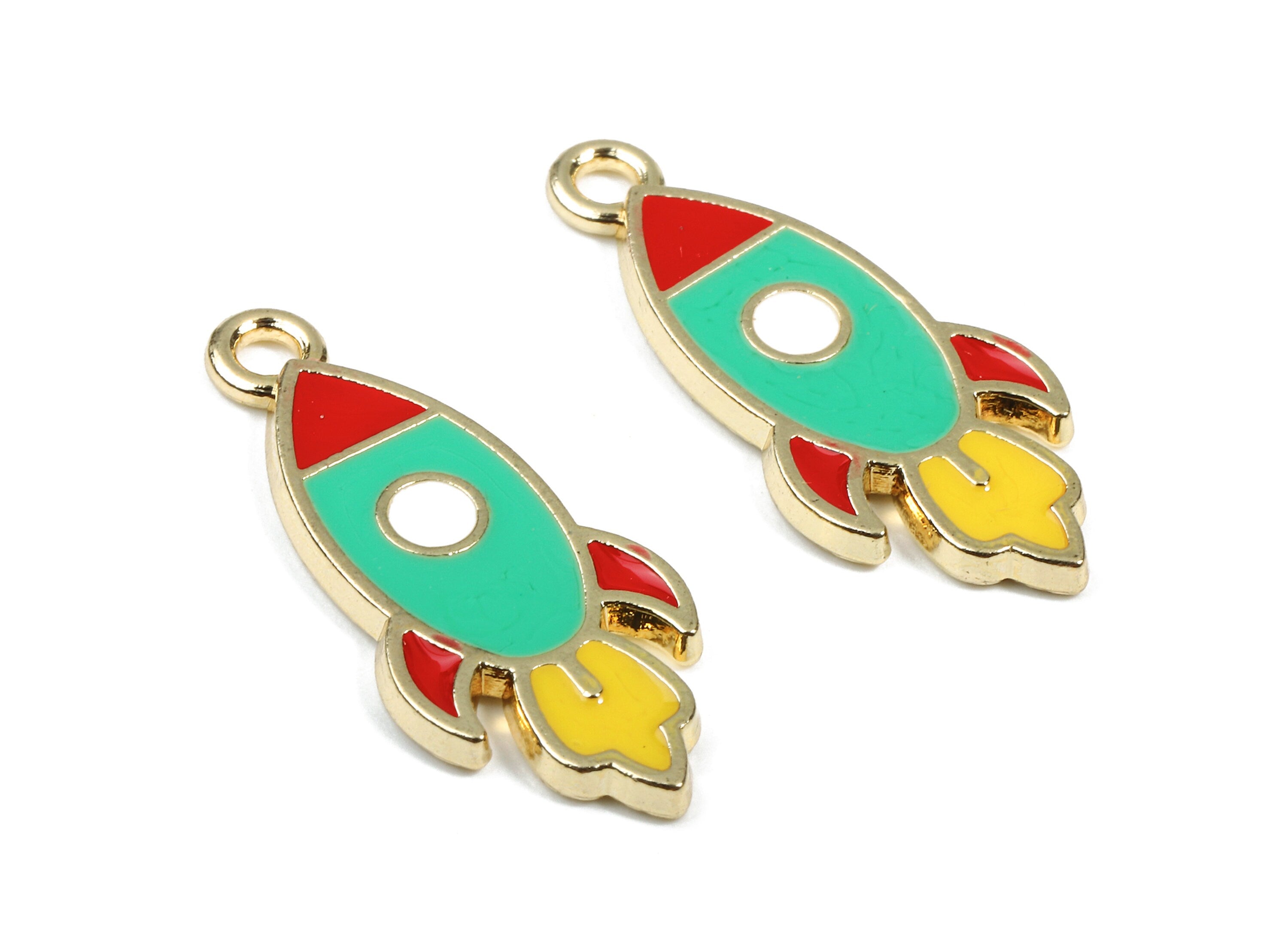 Alloy Rocket Charms - Zinc Alloy Rocket Earrings - Rocket Bracelet Pendant - Enamel Pendant - Gold Tone Plated - 24.88x10.82x1.63mm - ZZ1462 - DOMEDBAZAAR