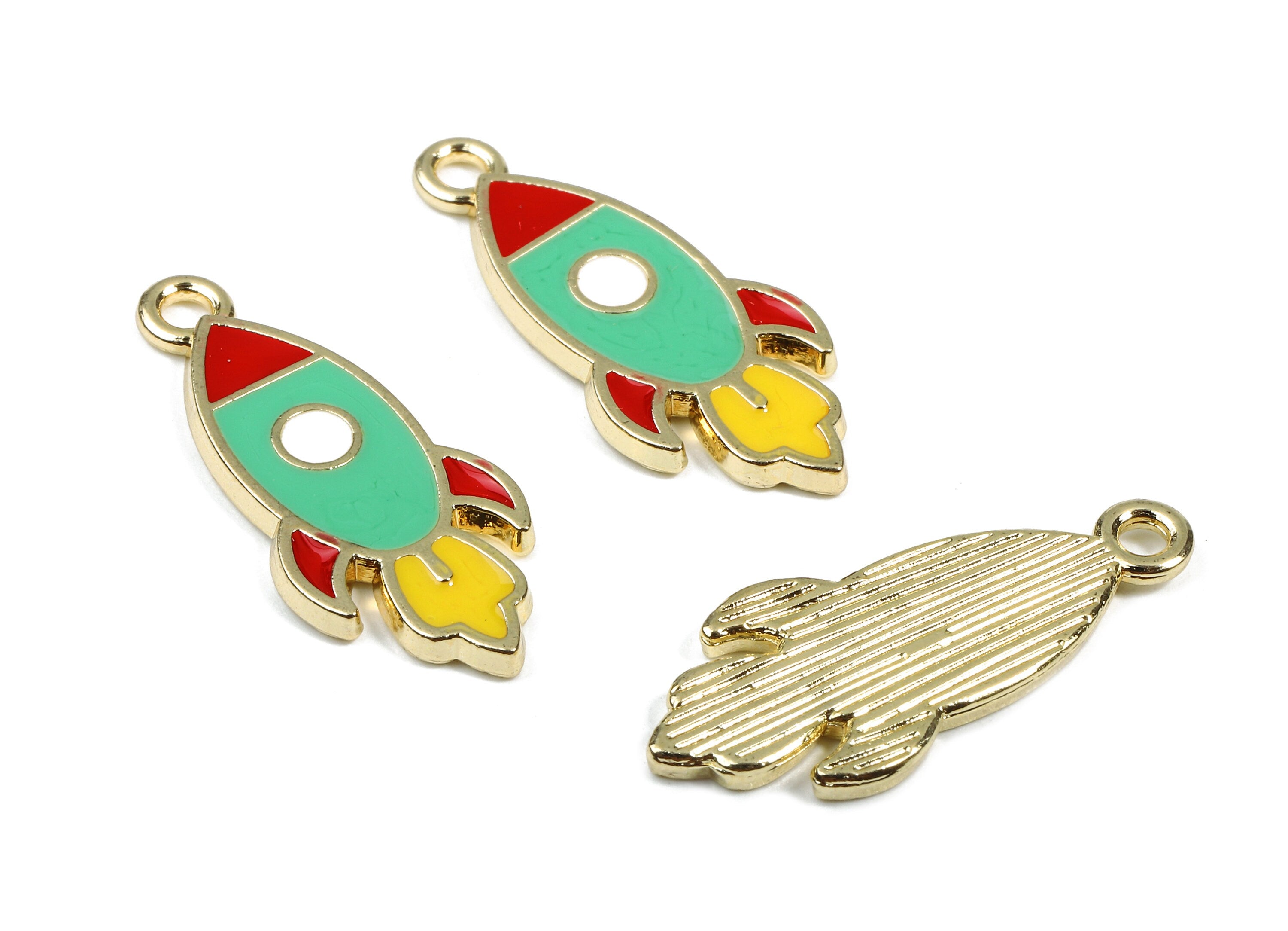 Alloy Rocket Charms - Zinc Alloy Rocket Earrings - Rocket Bracelet Pendant - Enamel Pendant - Gold Tone Plated - 24.88x10.82x1.63mm - ZZ1462 - DOMEDBAZAAR