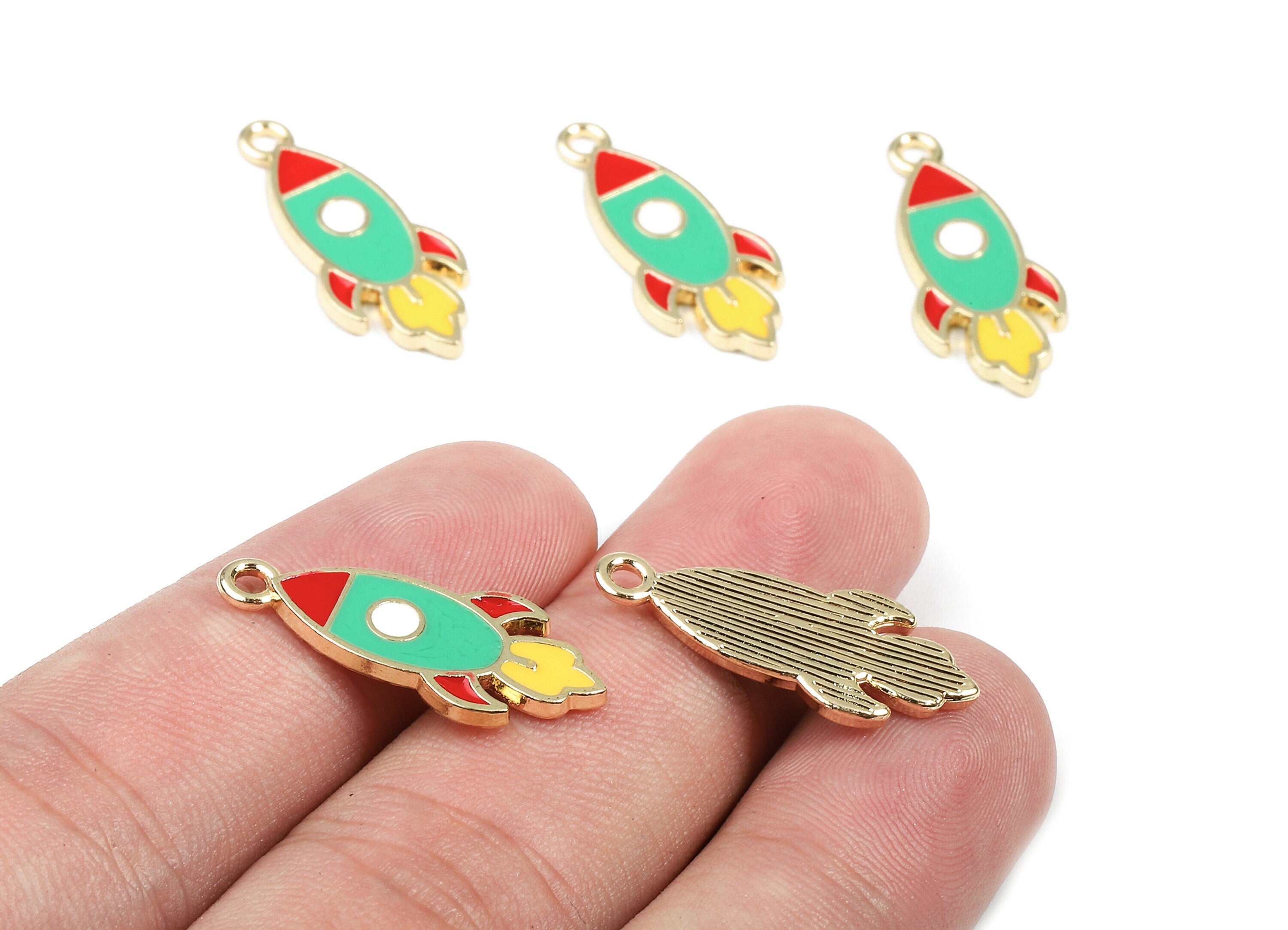 Alloy Rocket Charms - Zinc Alloy Rocket Earrings - Rocket Bracelet Pendant - Enamel Pendant - Gold Tone Plated - 24.88x10.82x1.63mm - ZZ1462 - DOMEDBAZAAR