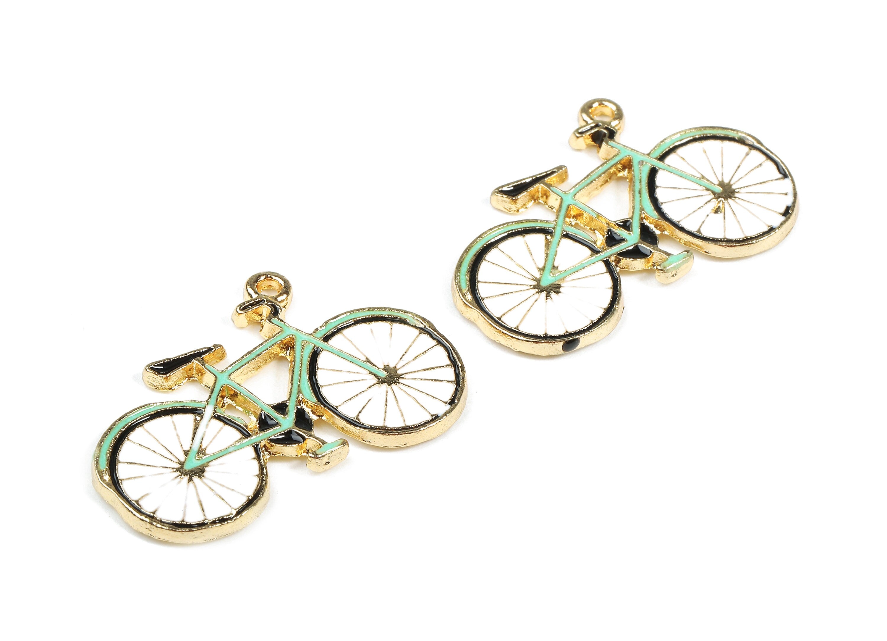Alloy Bicycle Charms - Zinc Alloy Bicycle Earrings - Bike Bracelet Pendant - Enamel Pendant - Gold Tone Plated - 29.17x19.17x1.86mm - ZZ1466 - DOMEDBAZAAR