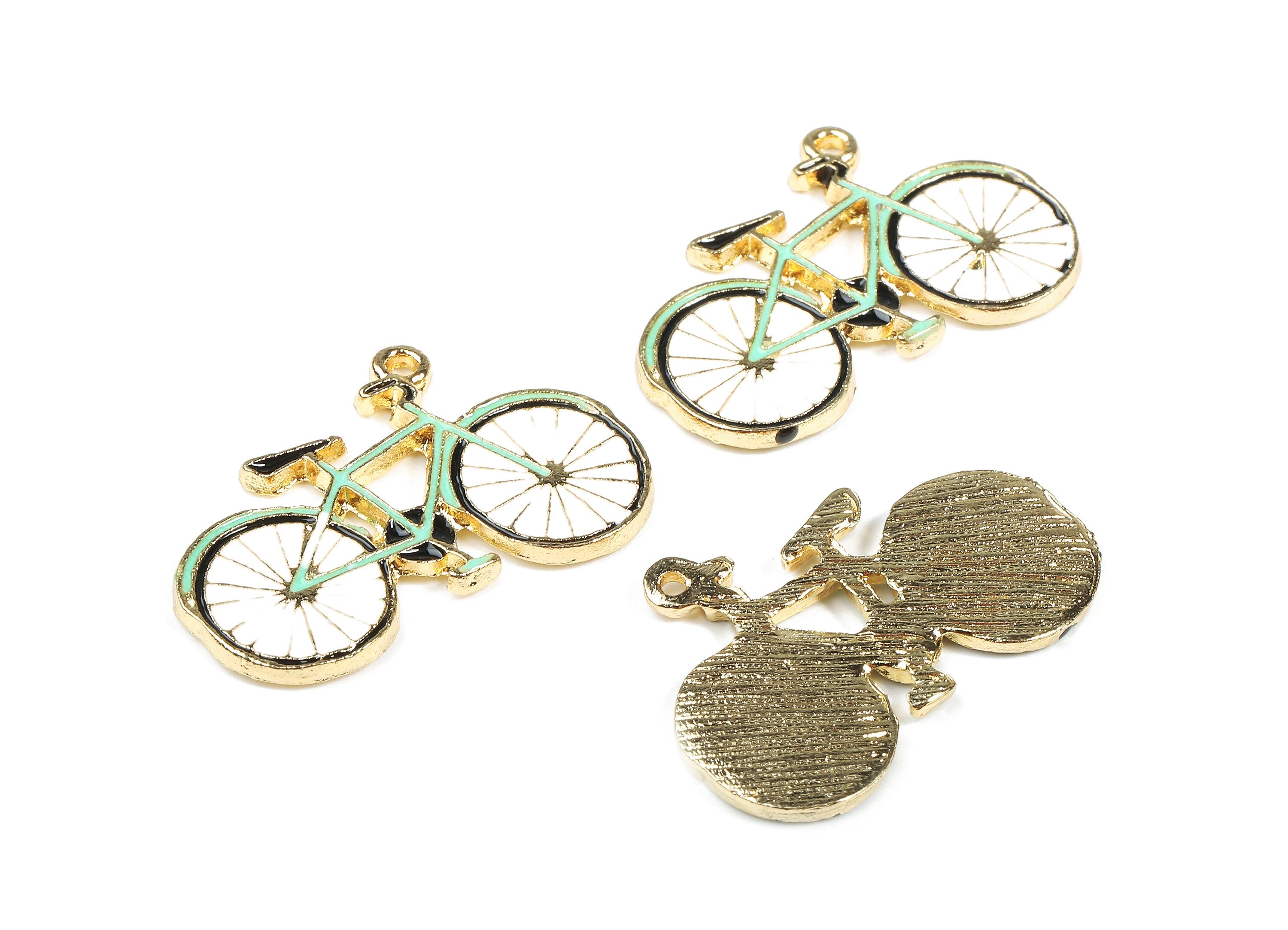 Alloy Bicycle Charms - Zinc Alloy Bicycle Earrings - Bike Bracelet Pendant - Enamel Pendant - Gold Tone Plated - 29.17x19.17x1.86mm - ZZ1466 - DOMEDBAZAAR