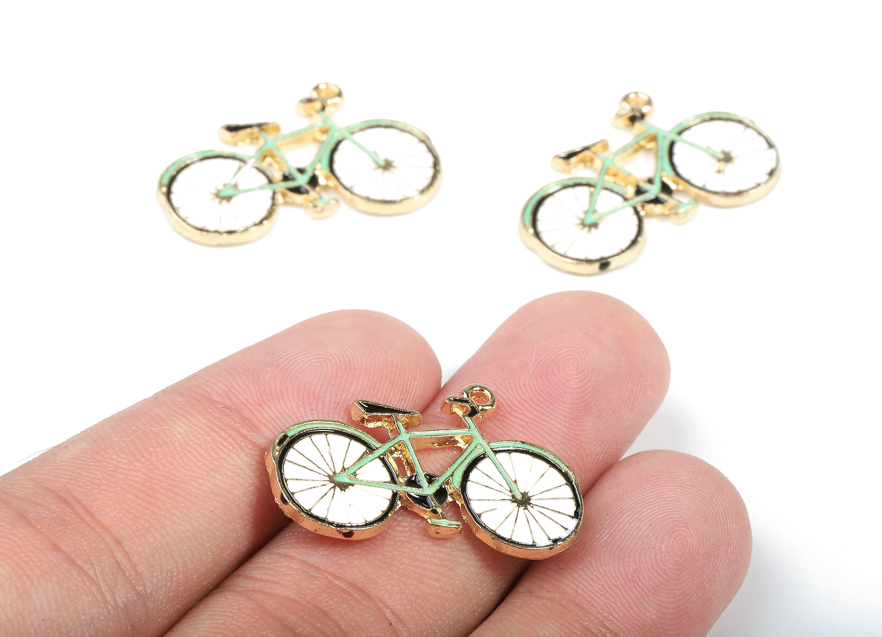 Alloy Bicycle Charms - Zinc Alloy Bicycle Earrings - Bike Bracelet Pendant - Enamel Pendant - Gold Tone Plated - 29.17x19.17x1.86mm - ZZ1466 - DOMEDBAZAAR