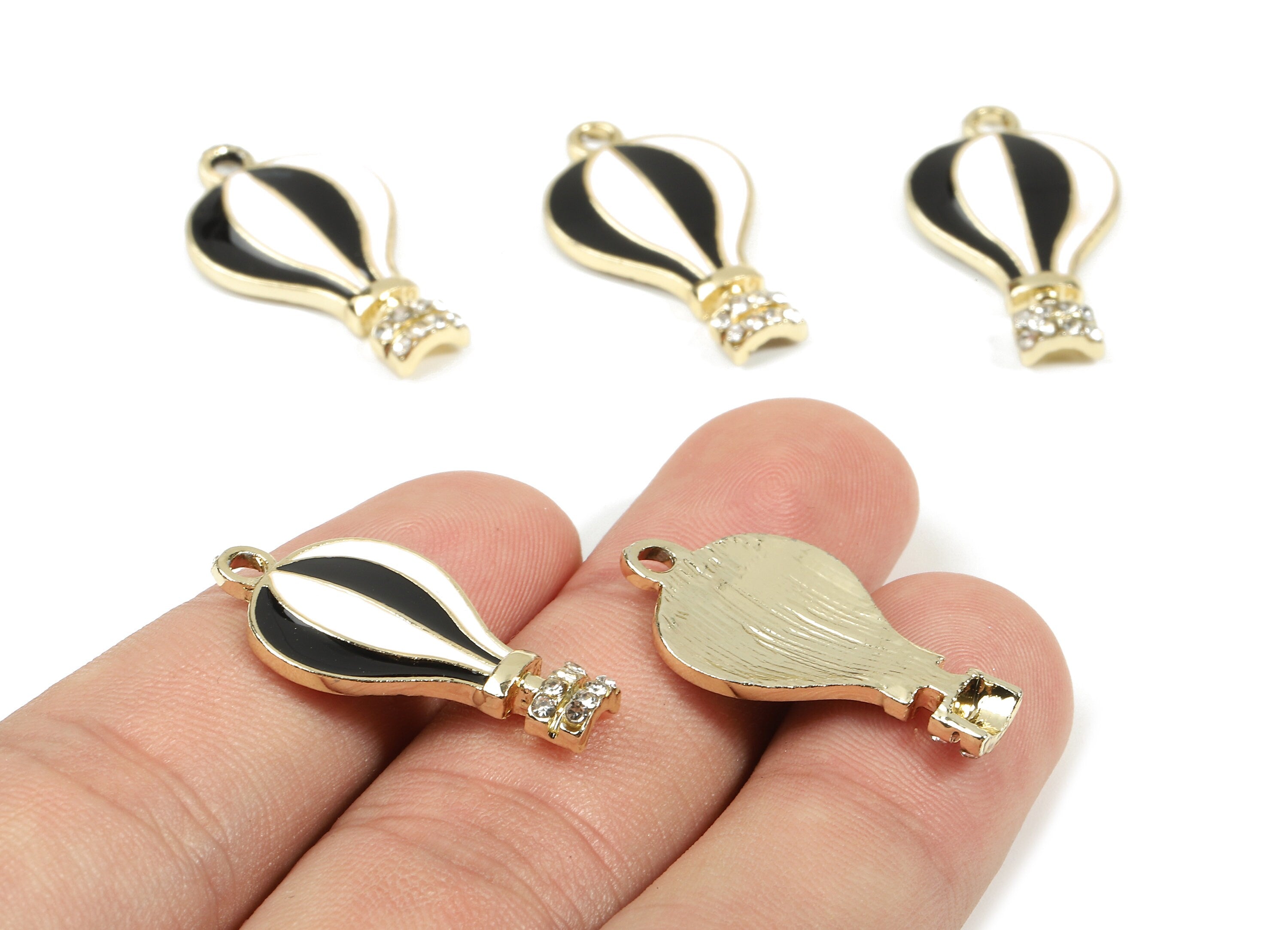 Alloy Hot Air Balloon Charms - Zinc Alloy Hot Air Balloon Enamel Pendant Earing - Gold Tone Plated - 27.08x15.37x3.32mm - ZZ1543 - DOMEDBAZAAR