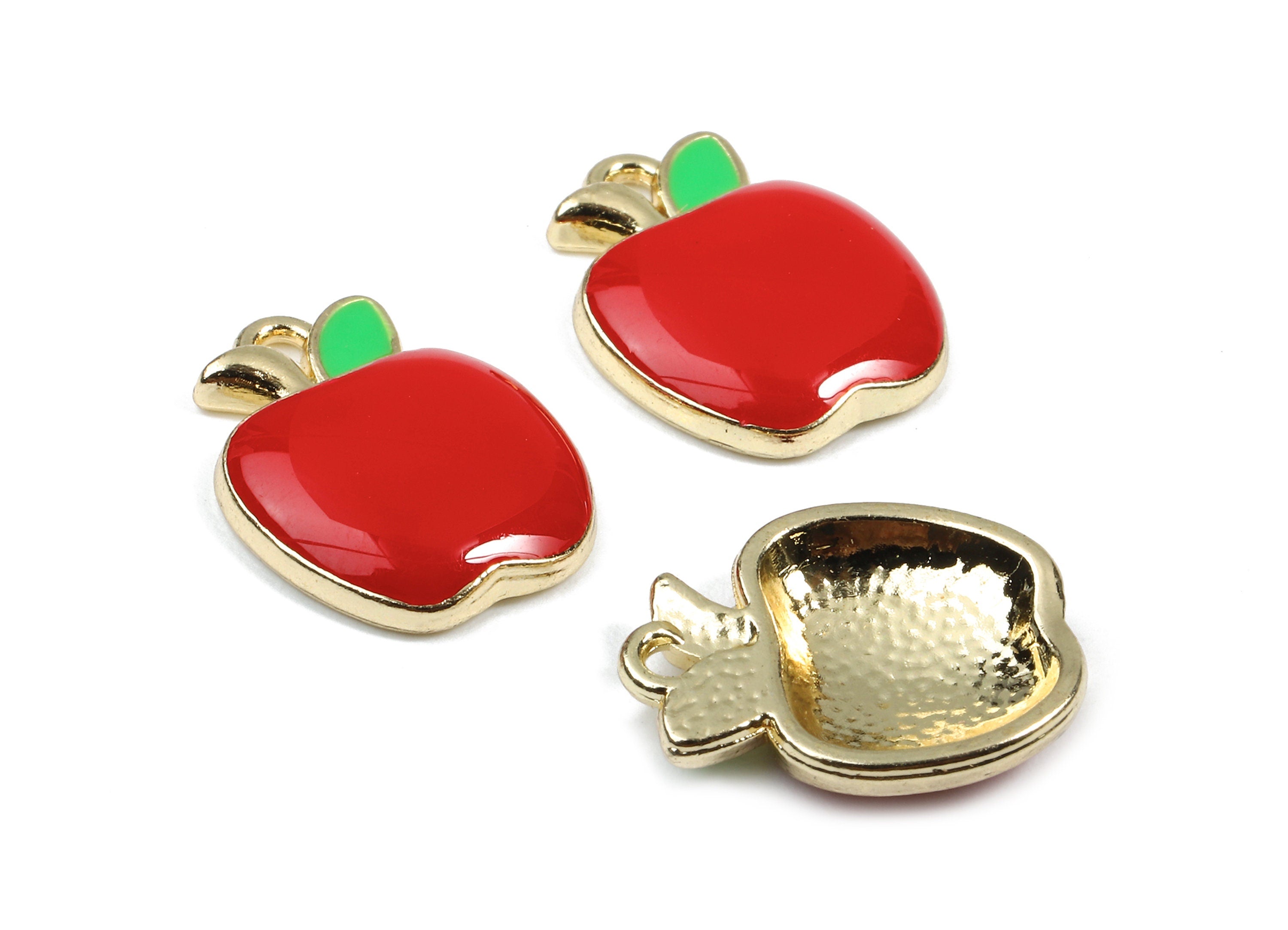 Alloy Apple Charms - Zinc Alloy Apple Earrings - Apple Bracelet Pendant - Enamel Pendant - Gold Tone Plated - 14.84x11.88x2.76mm - ZZ1437 - DOMEDBAZAAR