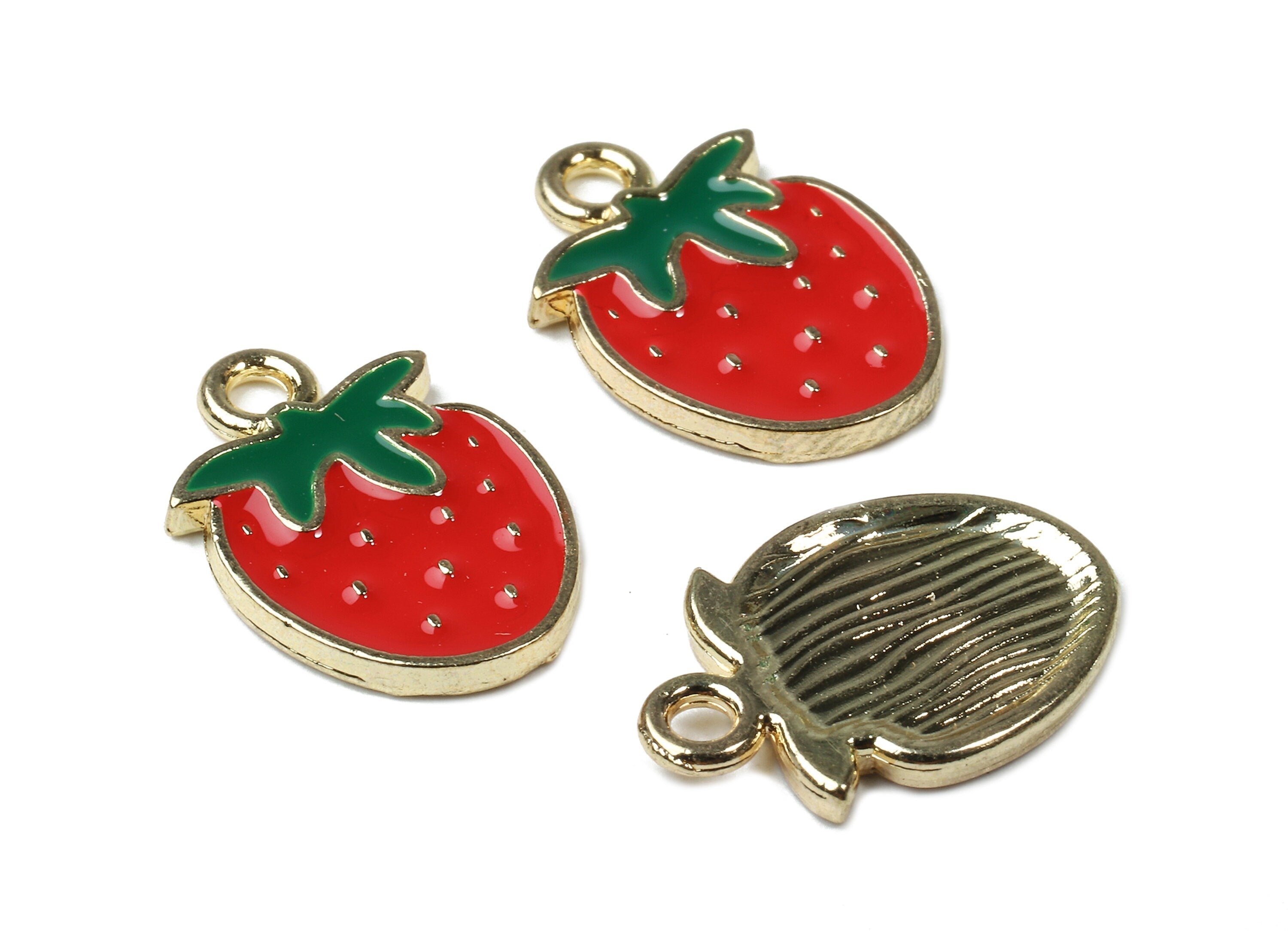 Alloy Strawberry Charms - Zinc Alloy Strawberry Earring - Bracelet Pendant - Enamel Pendant - Gold Tone Plated - 16.71x11.52x1.61mm - ZZ1464 - DOMEDBAZAAR