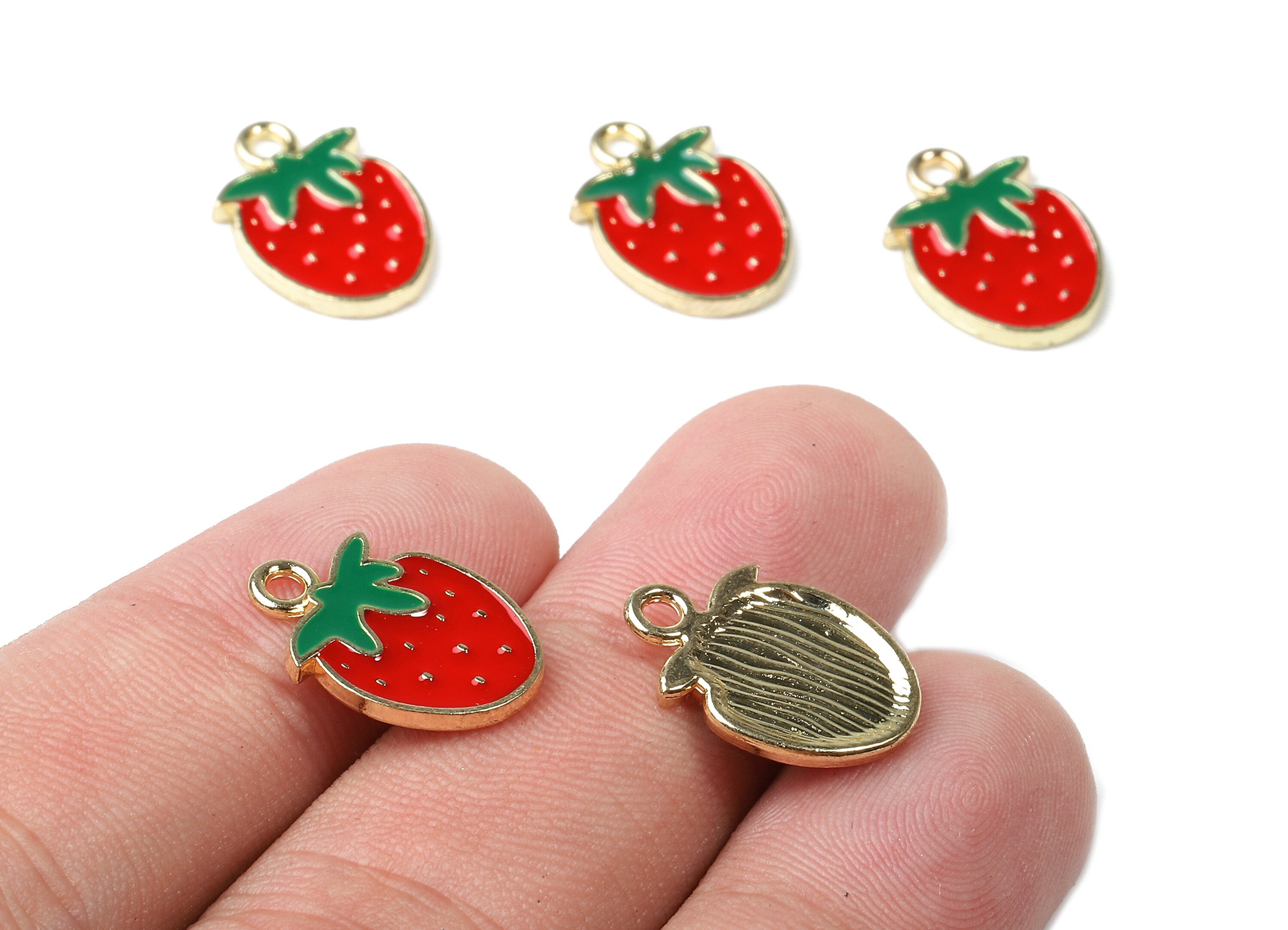 Alloy Strawberry Charms - Zinc Alloy Strawberry Earring - Bracelet Pendant - Enamel Pendant - Gold Tone Plated - 16.71x11.52x1.61mm - ZZ1464 - DOMEDBAZAAR