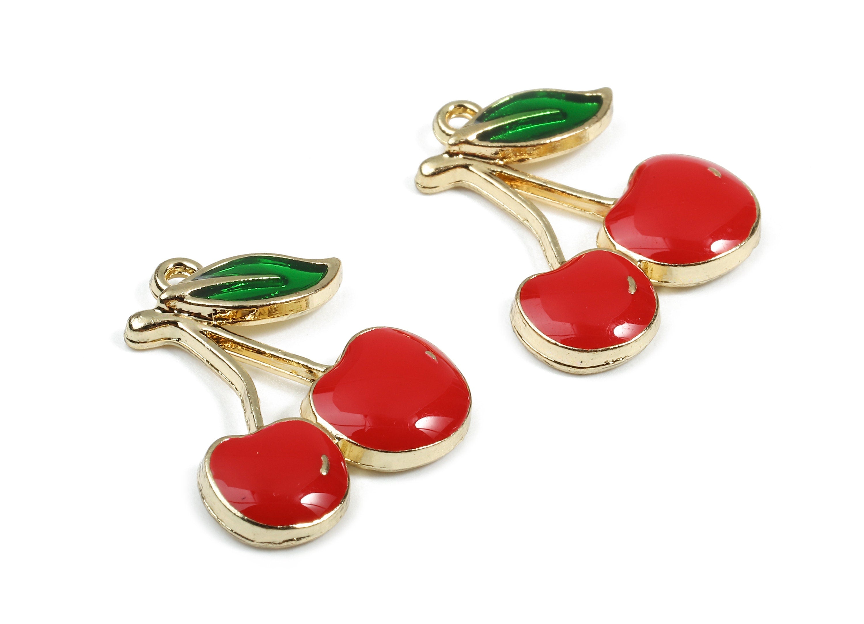 Alloy Cherry Charms - Zinc Alloy Cherry Earrings - Cherry Bracelet Pendant - Enamel Pendant - Gold Tone Plated - 18.66x16.2x3.01mm - ZZ1440 - DOMEDBAZAAR