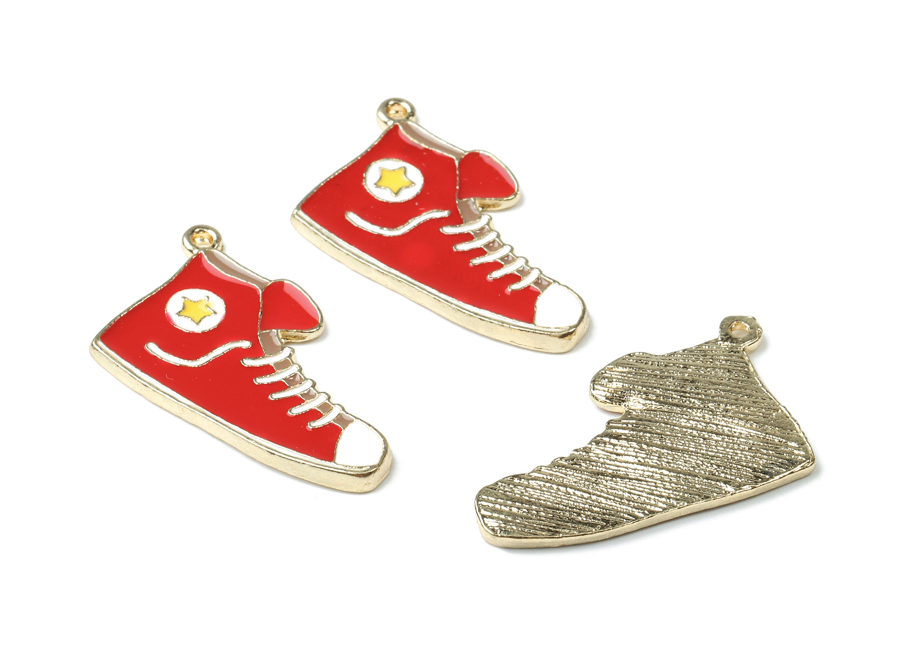 Alloy Shoe Charms - Zinc Alloy Red Shoe Earrings - Red Shoe Pendant - Enamel Pendant - Gold Tone Plated - 29.3x16.93x1.69mm - ZZ1452 - DOMEDBAZAAR