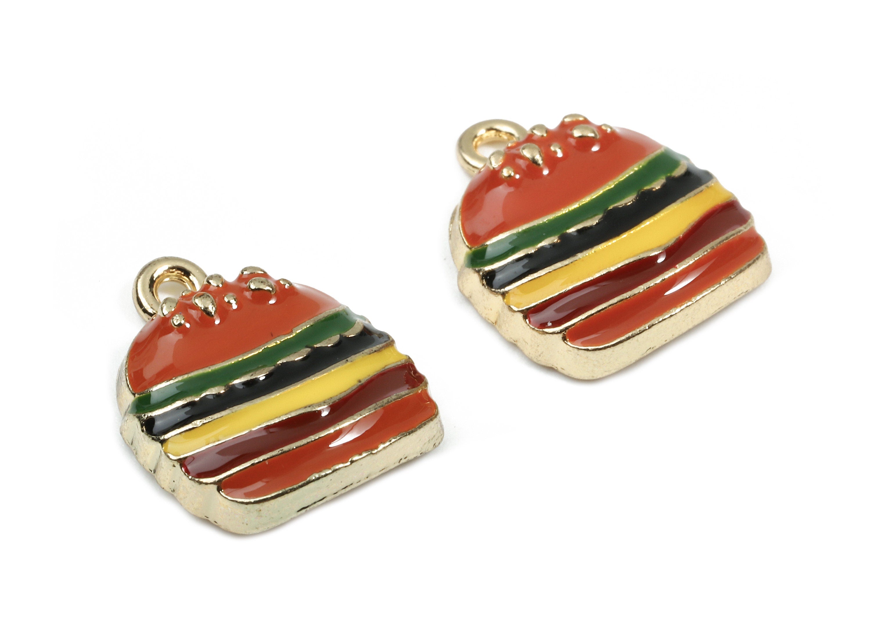 Alloy Hamburger Charms - Zinc Alloy Hamburger Earrings and Pendant - Enamel Pendant - Gold Tone Plated - 16.3x13.12x4.36mm - ZZ1449 - DOMEDBAZAAR