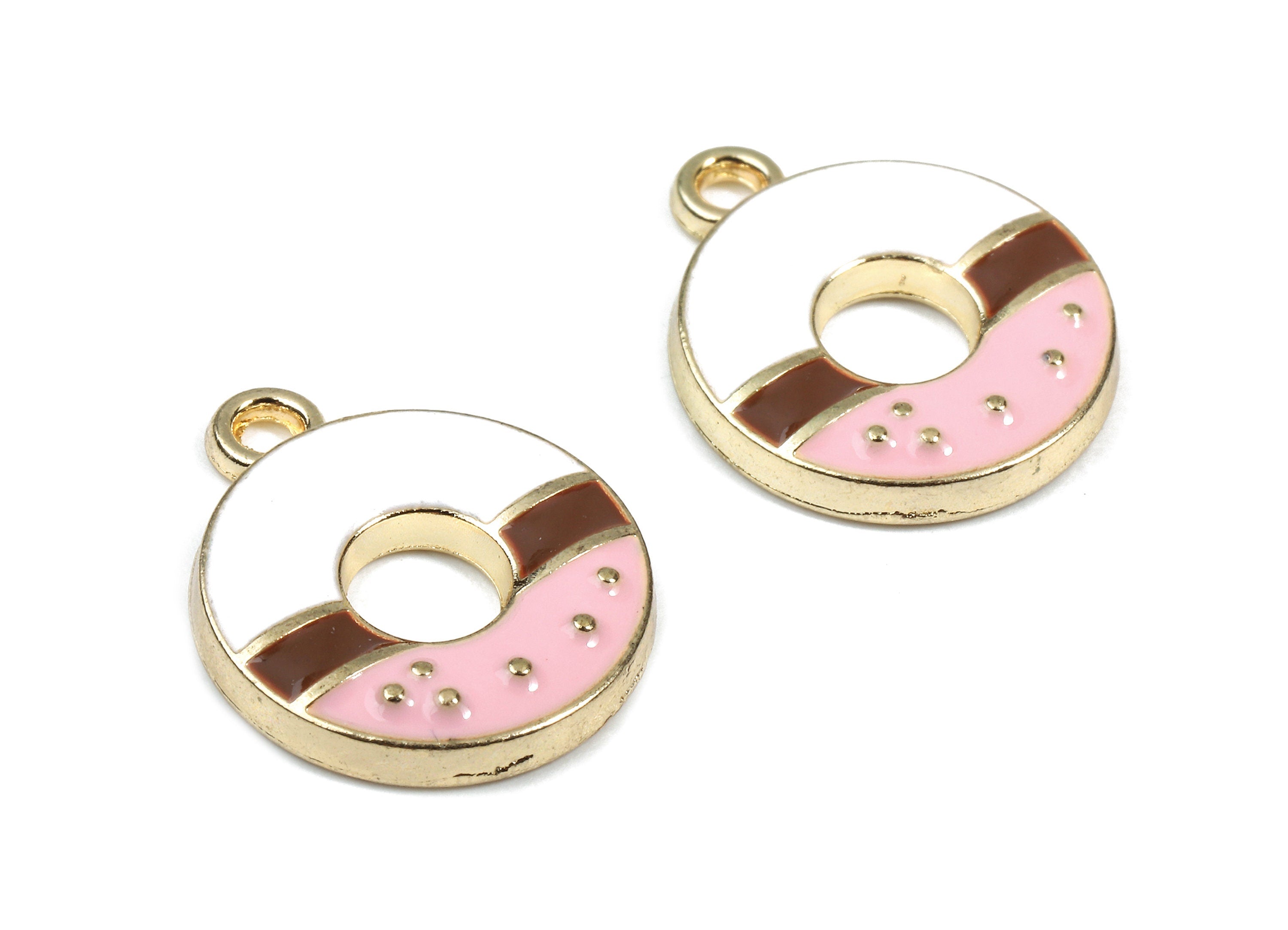 Alloy Donut Charms - Zinc Alloy Donut Earrings - Donut Bracelet Pendant - Enamel Pendant - Gold Tone Plated - 17.67x14.9x2.58mm - ZZ1446 - DOMEDBAZAAR