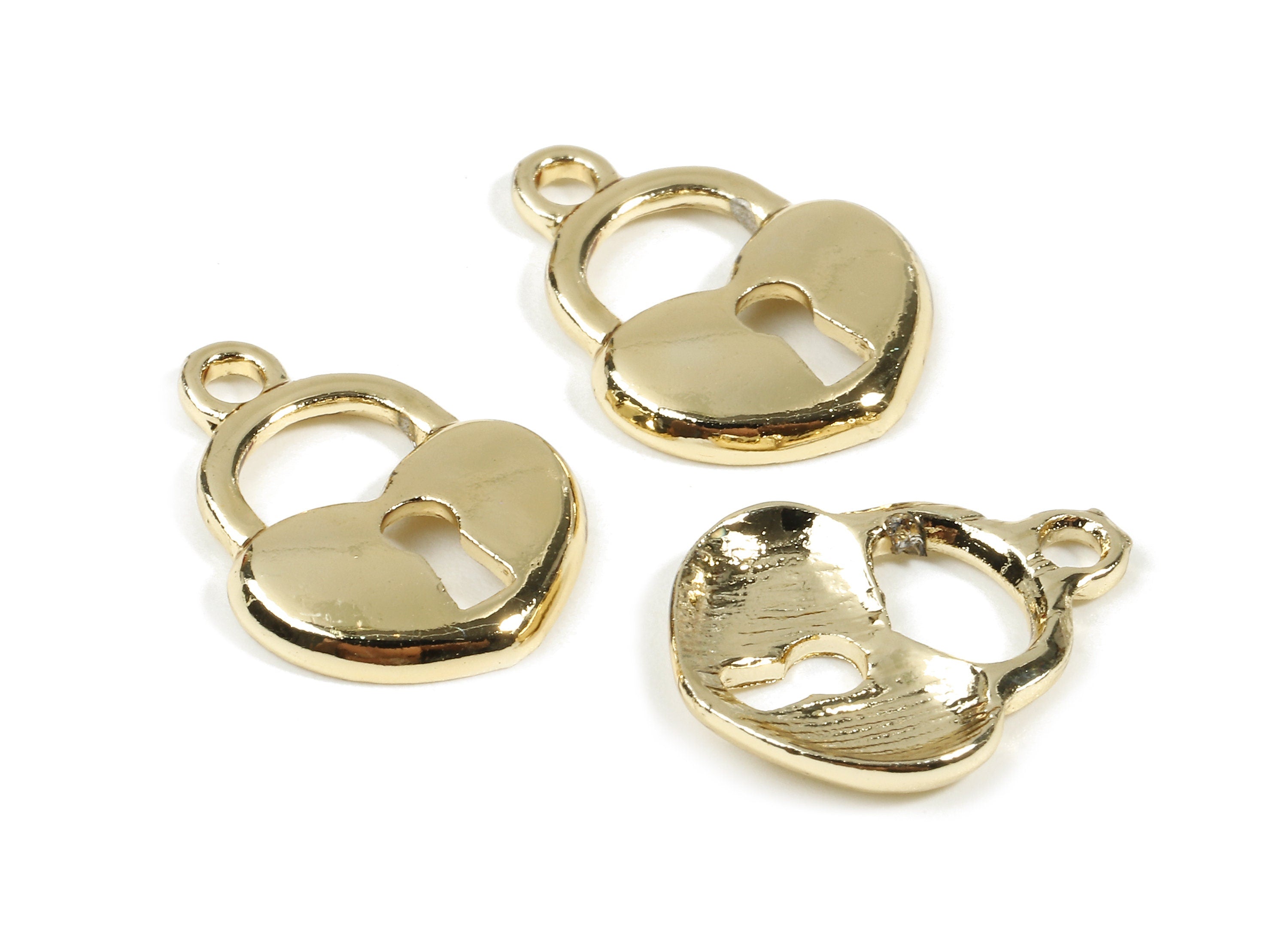 Alloy Heart Lock Charms - Zinc Alloy Heart Lock Earrings and Pendant - Gold Tone Plated - Earring Findings - 17.13x13.17x2.17mm - ZZ1536 - DOMEDBAZAAR
