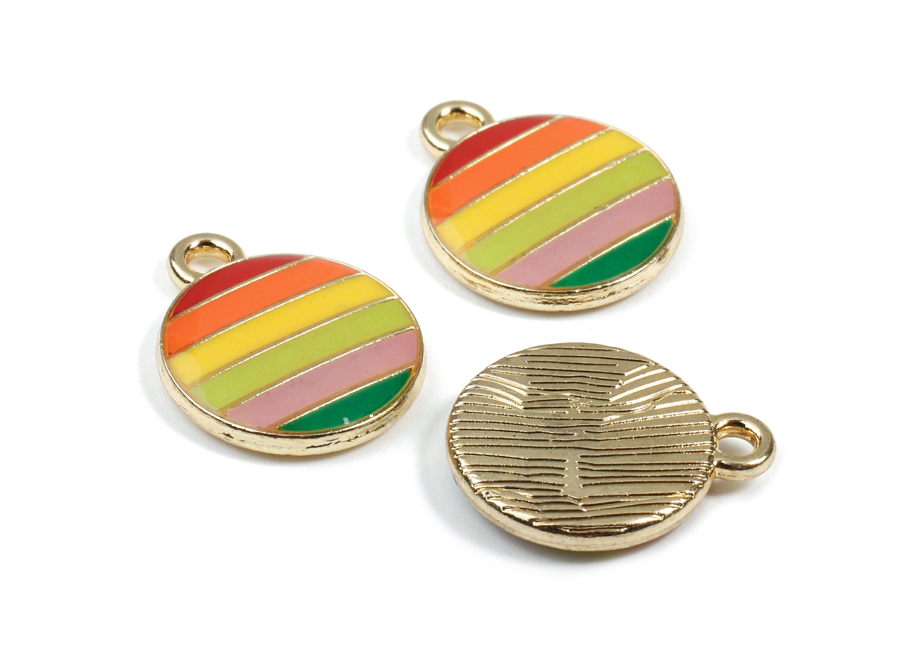 Alloy Round Charms - Zinc Alloy Round Earrings - Round Bracelet Pendant - Enamel Pendant - Gold Tone Plated - 15.49x12.39x2.62mm - ZZ1442 - DOMEDBAZAAR